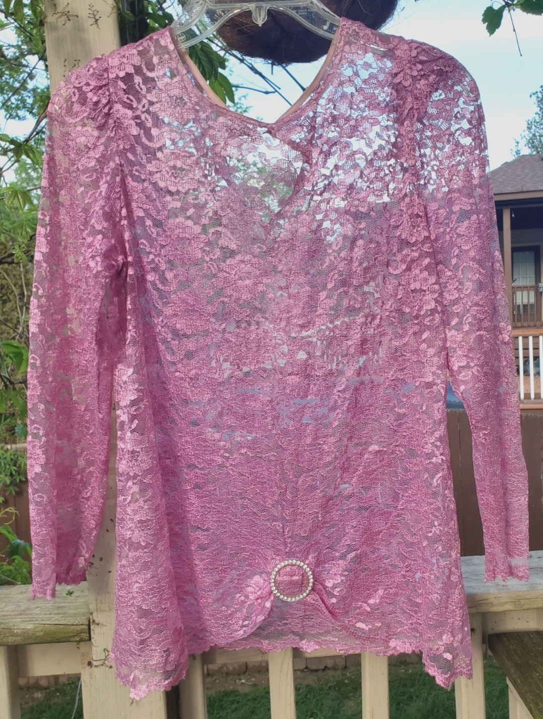 VTG JC Penney 80’s Dress Women’s Pink Lace Overlay Flare Handkerchief Hem MOB