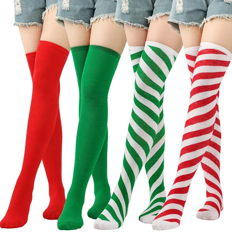 Over-knee Socks for Women New Christmas Stockings Red Green Yellow Stockings