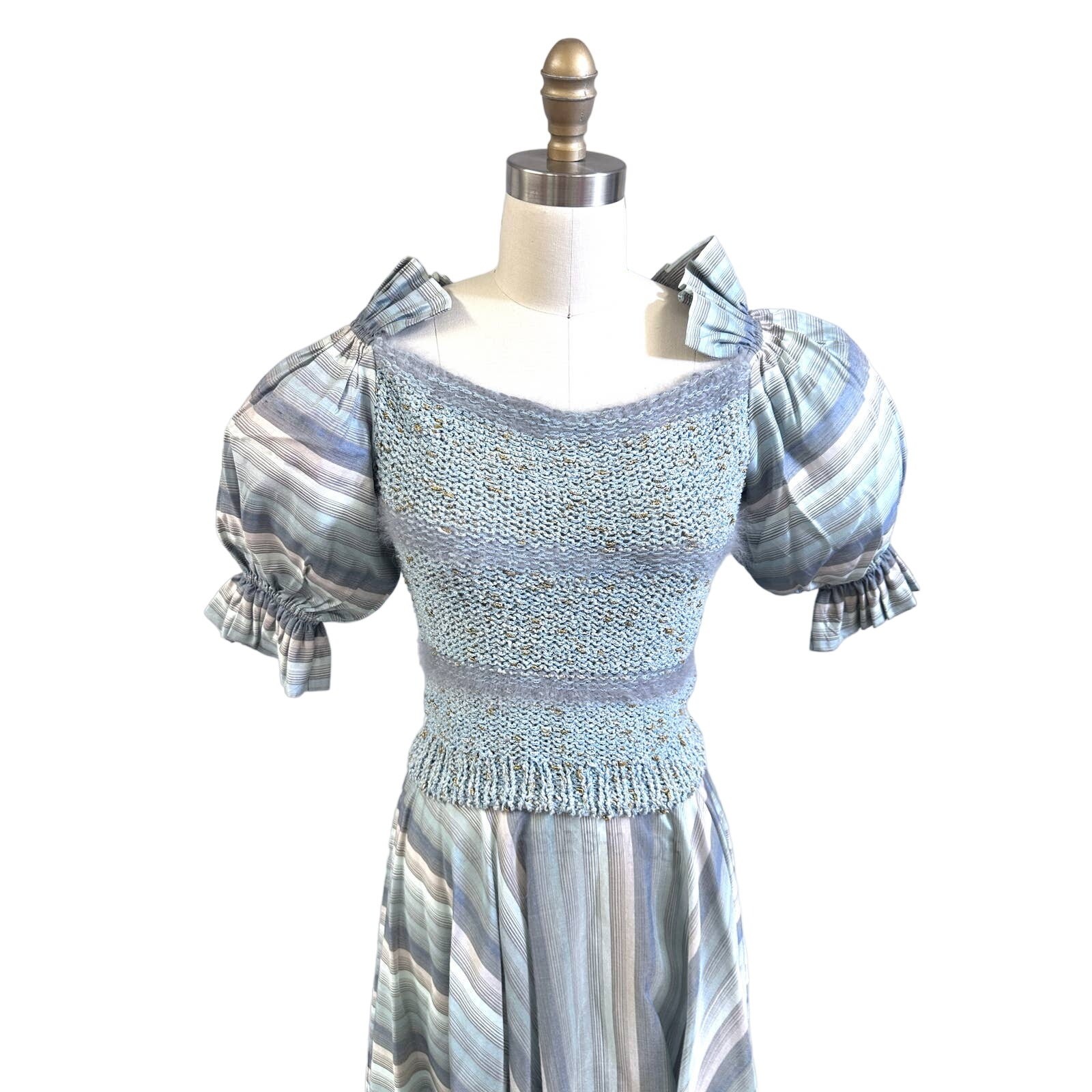 VTG 1980s Gabani Knit Two-Piece Set Puff Sleeve Crop Top & Full Skirt S/M