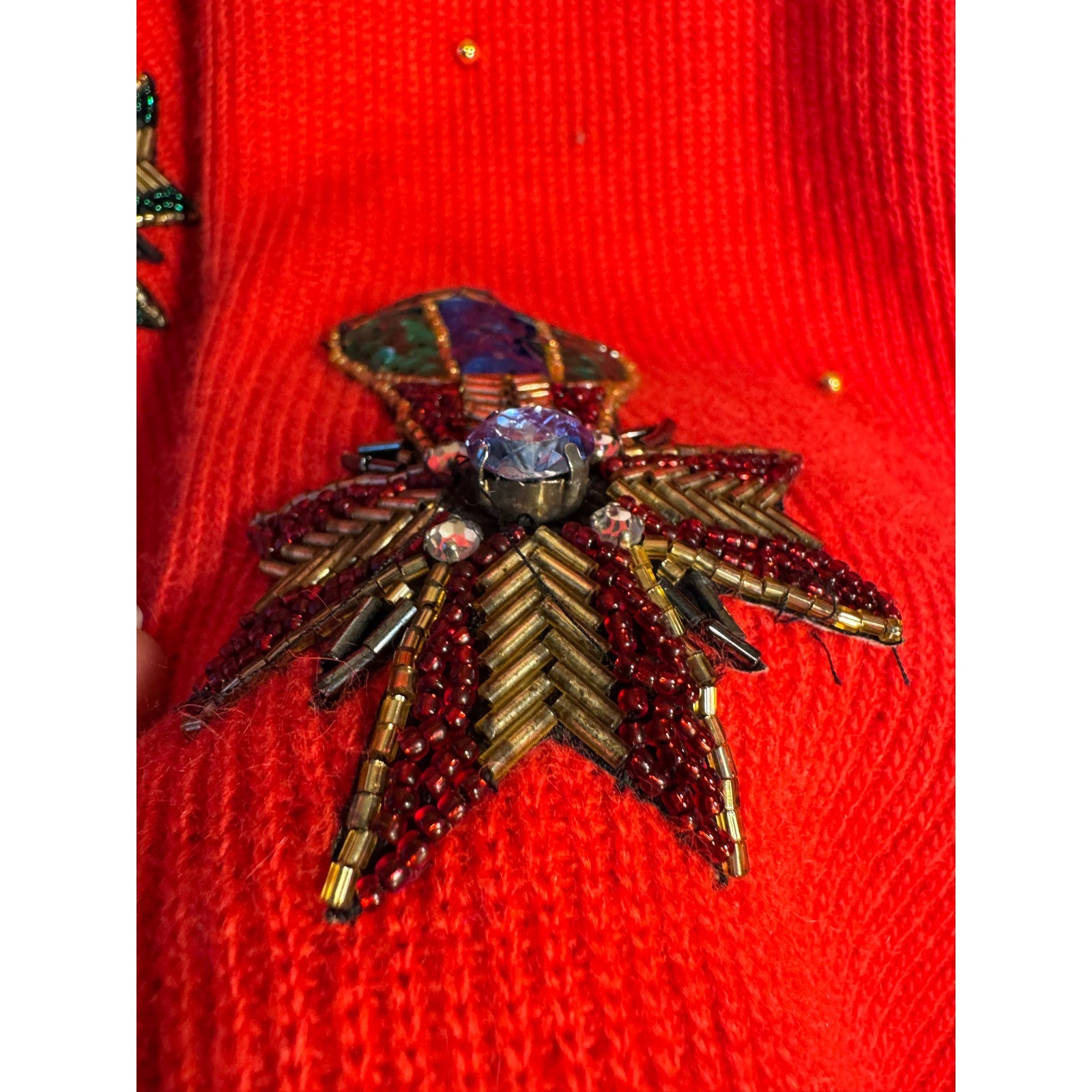 Marisa Christina Classics Vintage Red Beaded Sequin Crest Angora Wool Sweater