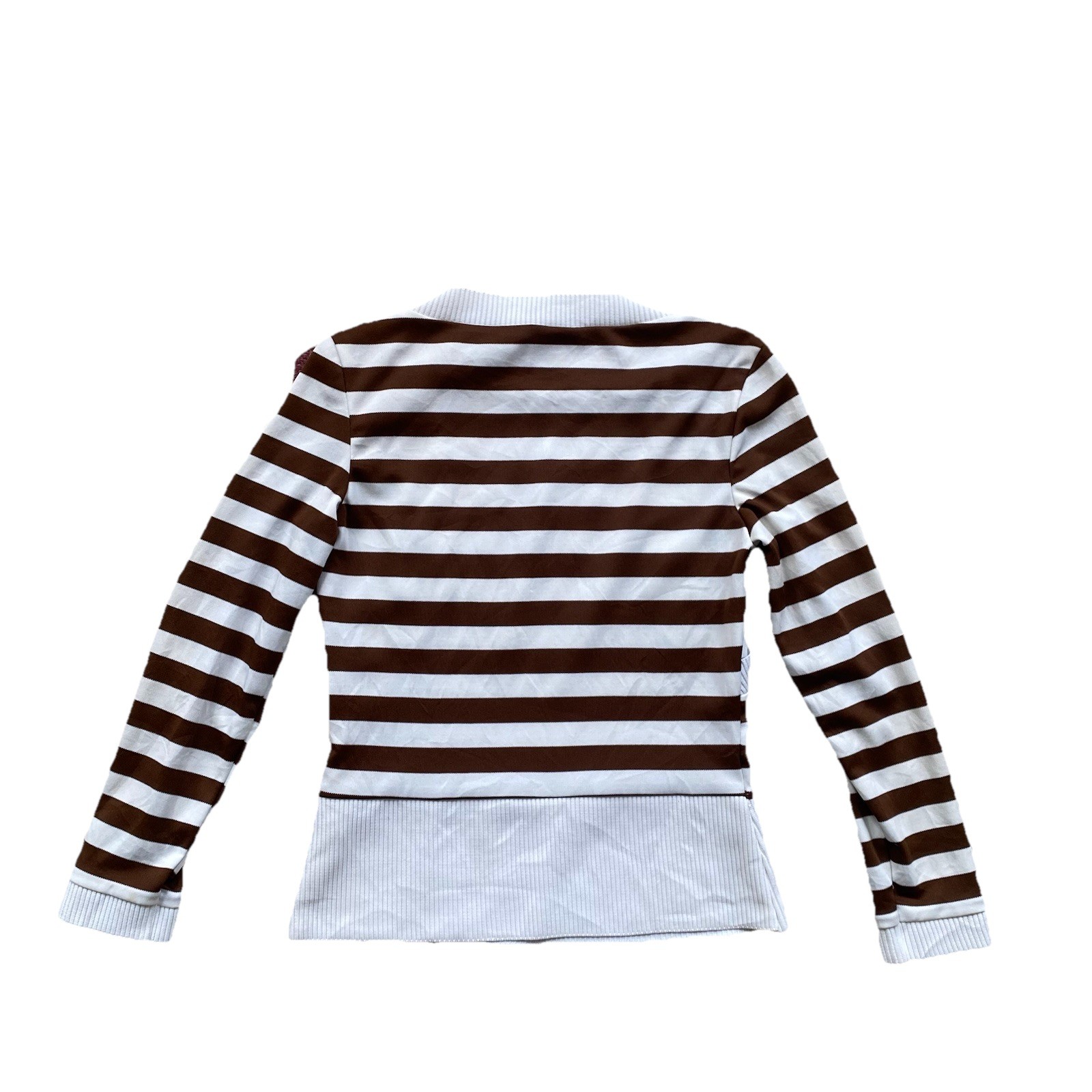 70s Stripe Polyester Knit Top JCPenney Vintage Brown White Medium
