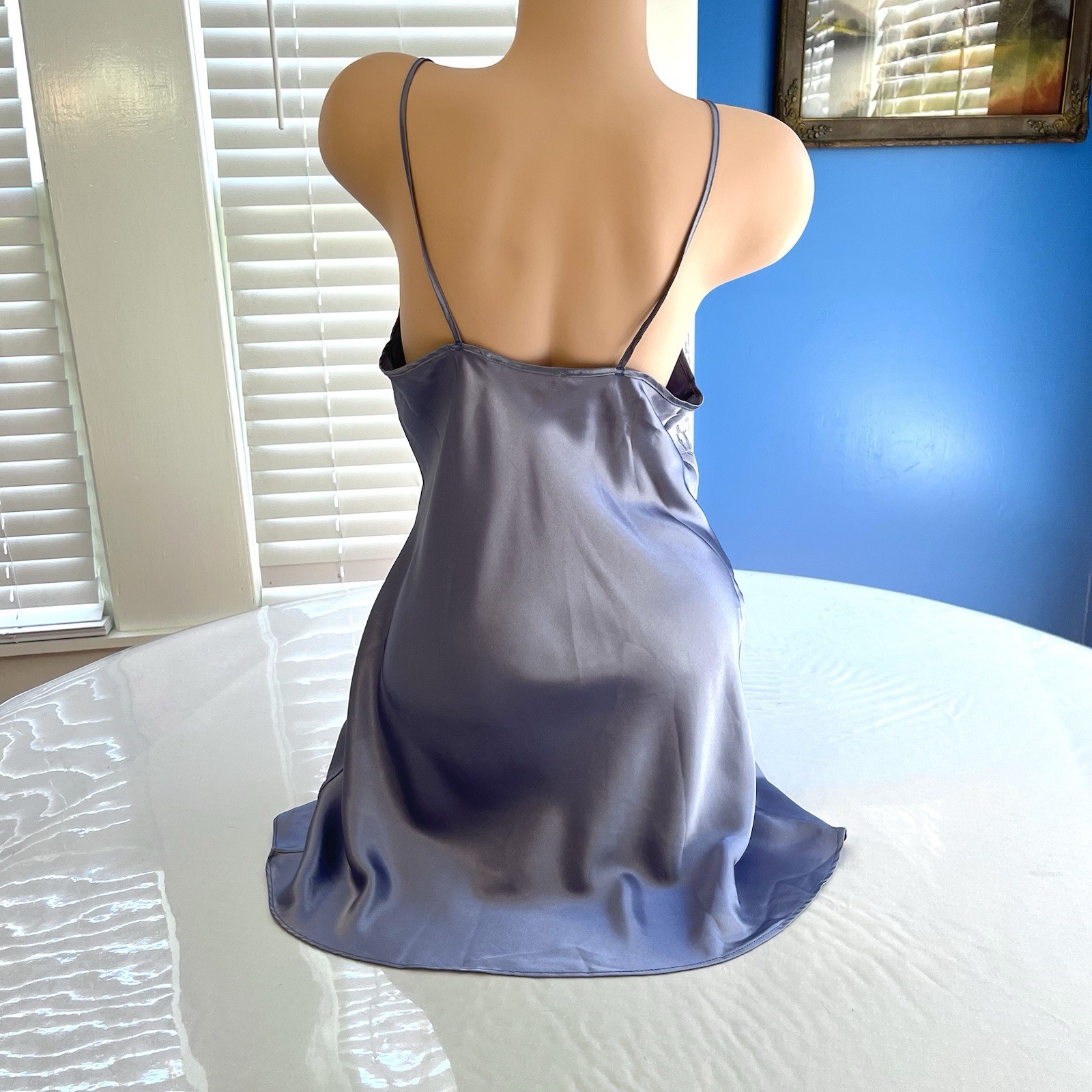 VTG Y2K MAIDENFORM Babydoll Nightie Chemise Slip Liquid Satin Pewter Silver Sz M