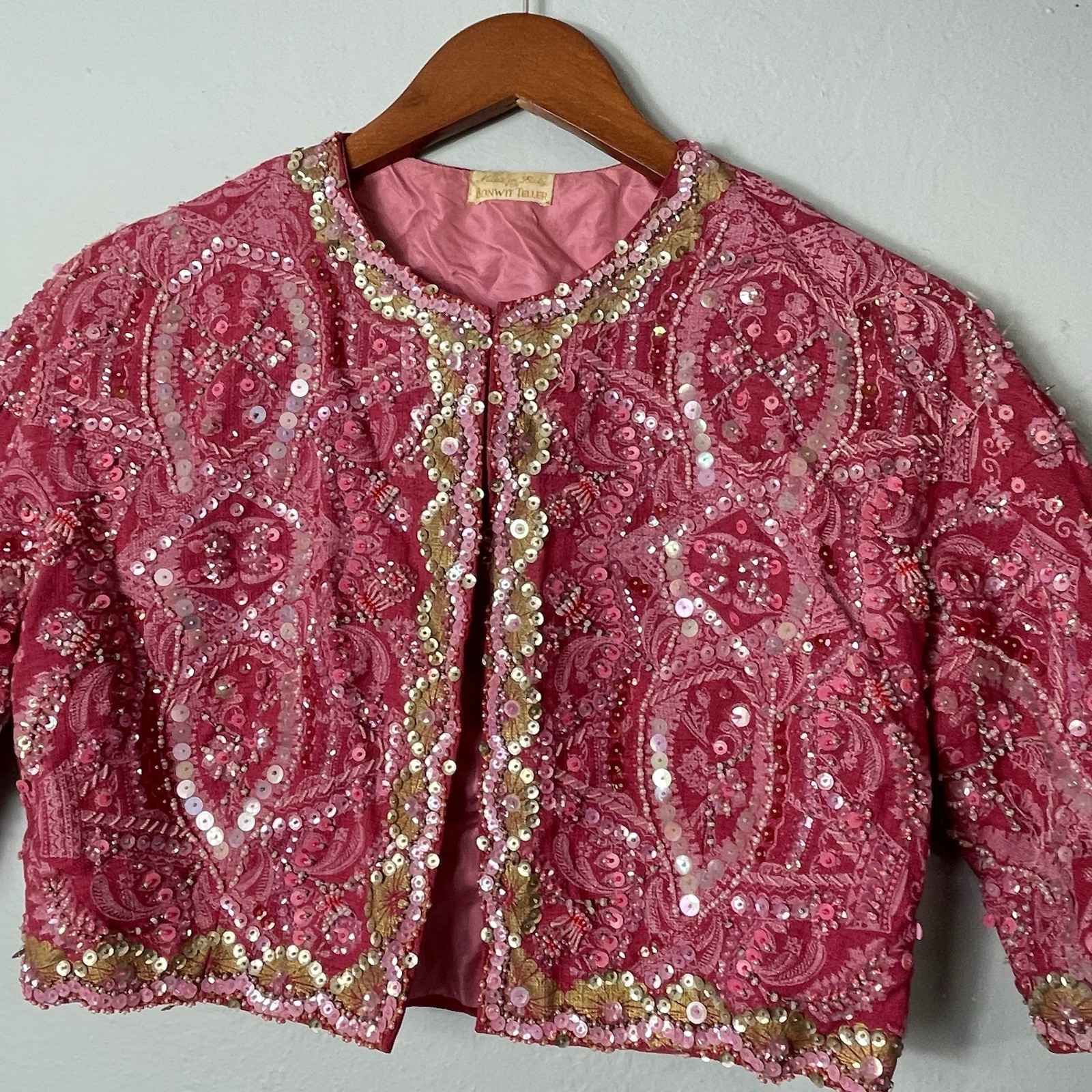 Bonwit Teller True Vintage Sequined Pink Womens Top Small Embellished Rare