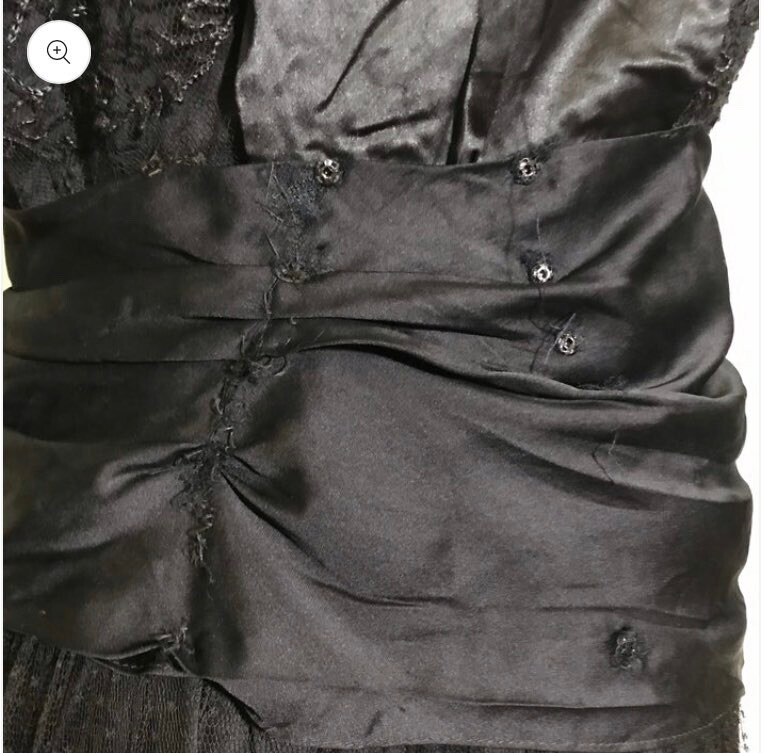 Antique 1910s Fringe and Bead Trimmed Black Silk Dress Vintage