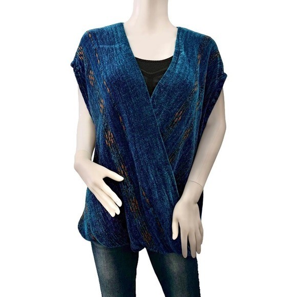 CYNTHIA KRAUSE WEAVERS Vintage Teal Blue Chenille Knit Wrap Vest One Size Artsy