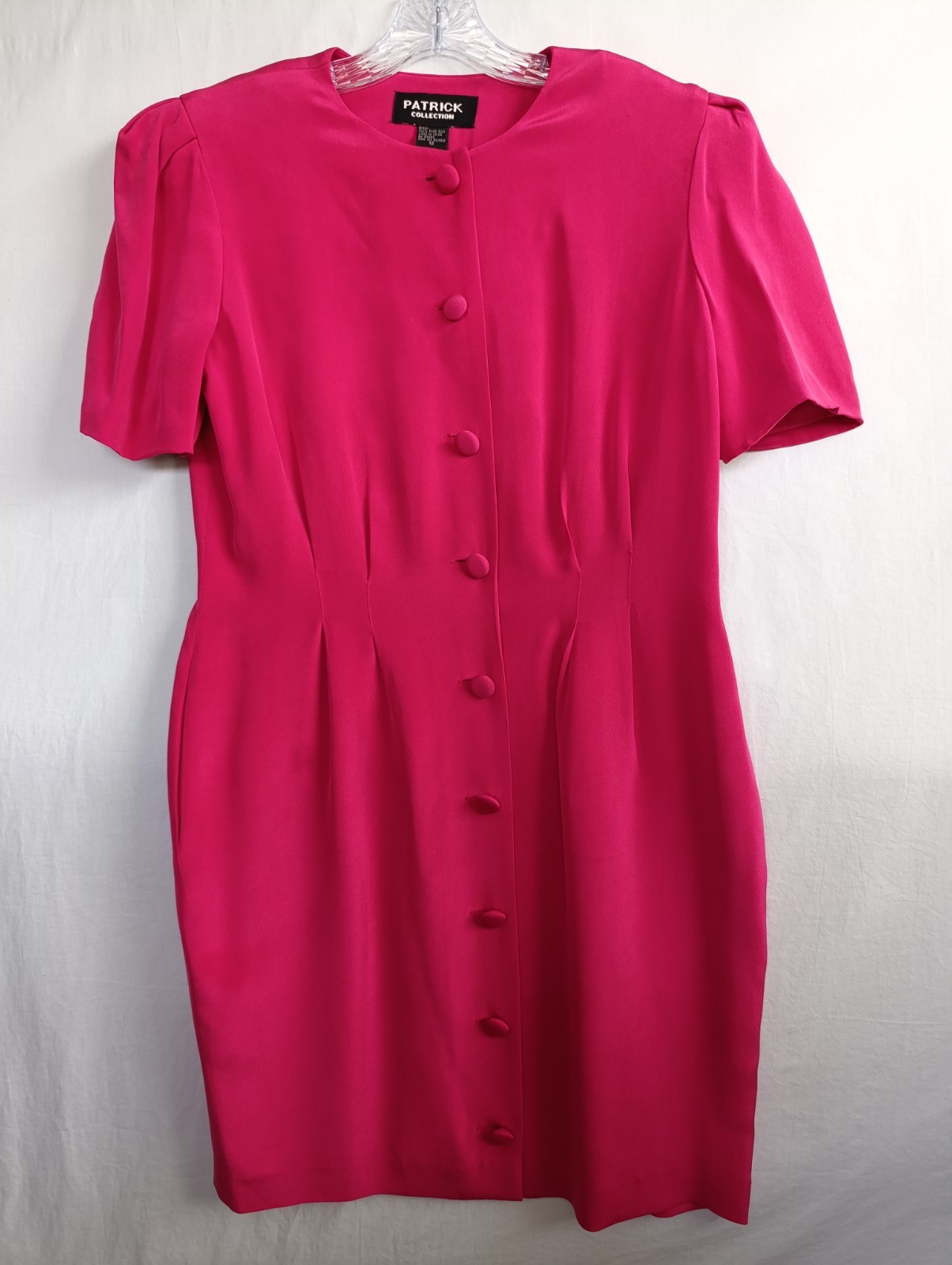 Vintage Patrick Collection 100% Pure Silk Pink Dress Button Up Pockets Size 12