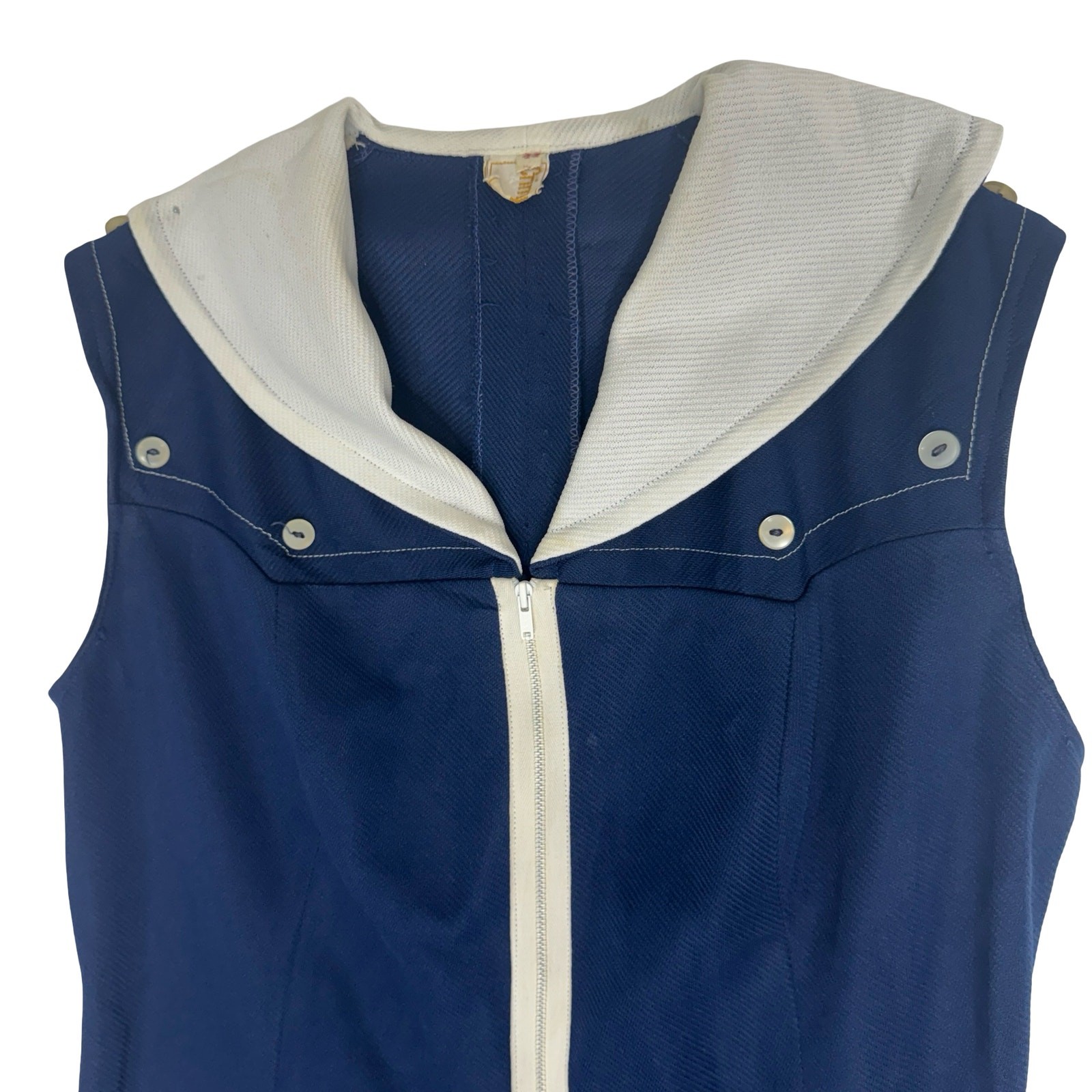Vintage 60s 70s Mod Nautical Sailor Dress Blue Crimplene Upcycle Sewing Project
