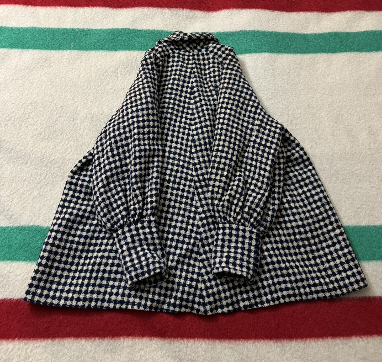 30s 40s 50s Fillmoor Plaid Coat Jacket Medium M Bakelite Clear Celluloid Buttons