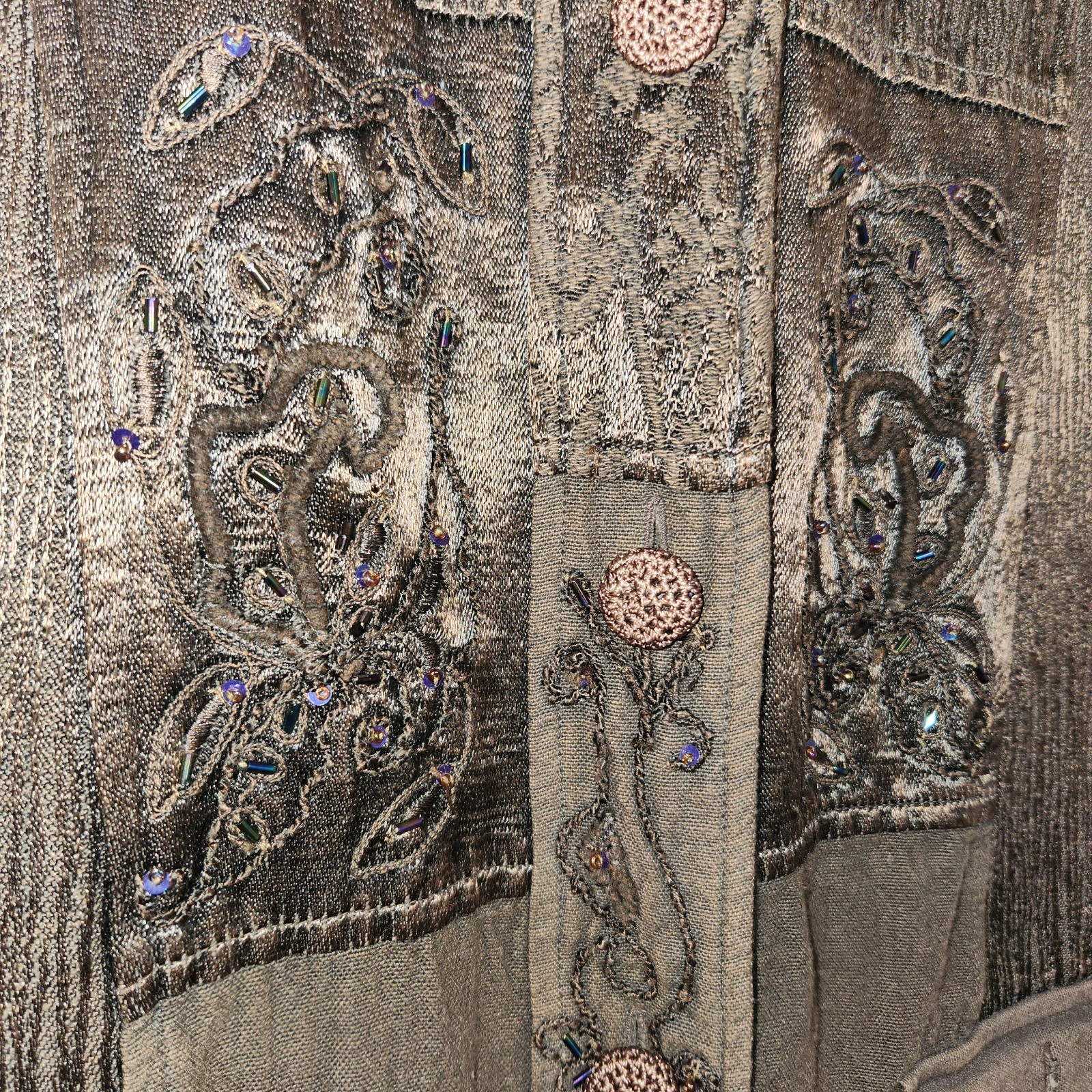 Flashback Chocolate Brown Patchwork Tapestry Vest w/ beaded embellishment MEDIUM