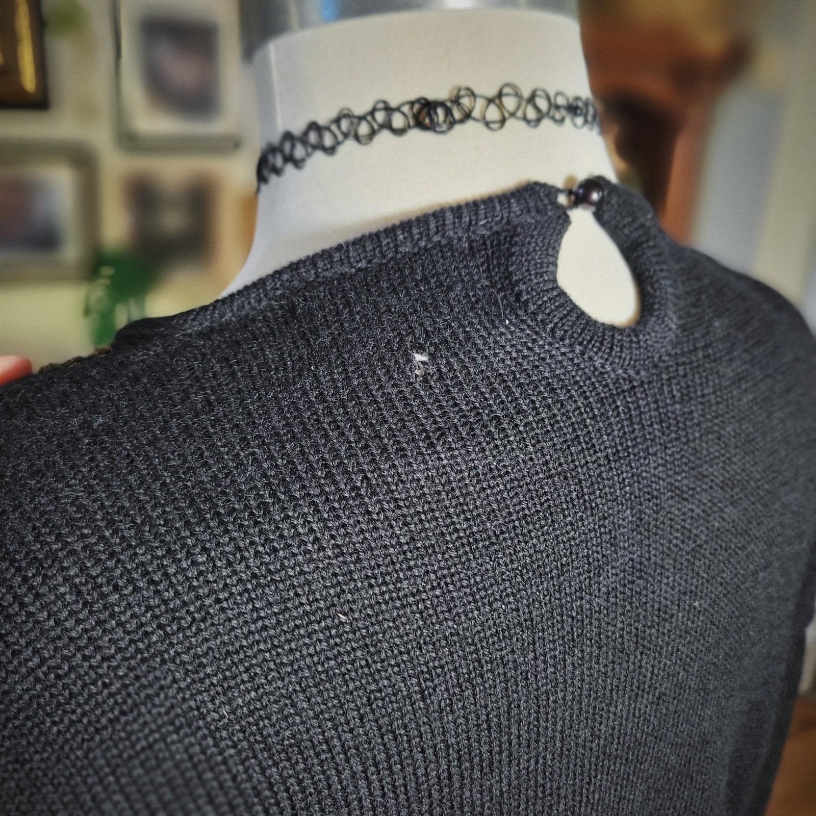 Cervelle Wool Sweater Vintage 80s Beaded Embellished Black Knit Top Large 6470C