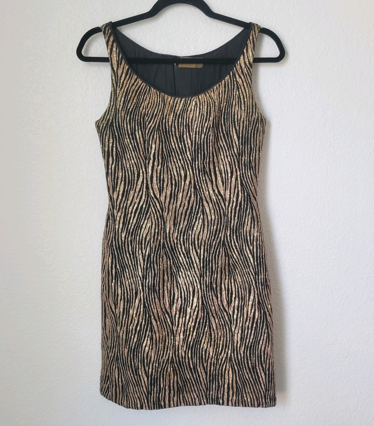 Vintage 60s 70s Cocktail Mini Dress Mod MCM Gold Lurex Animal Print Small Berlin