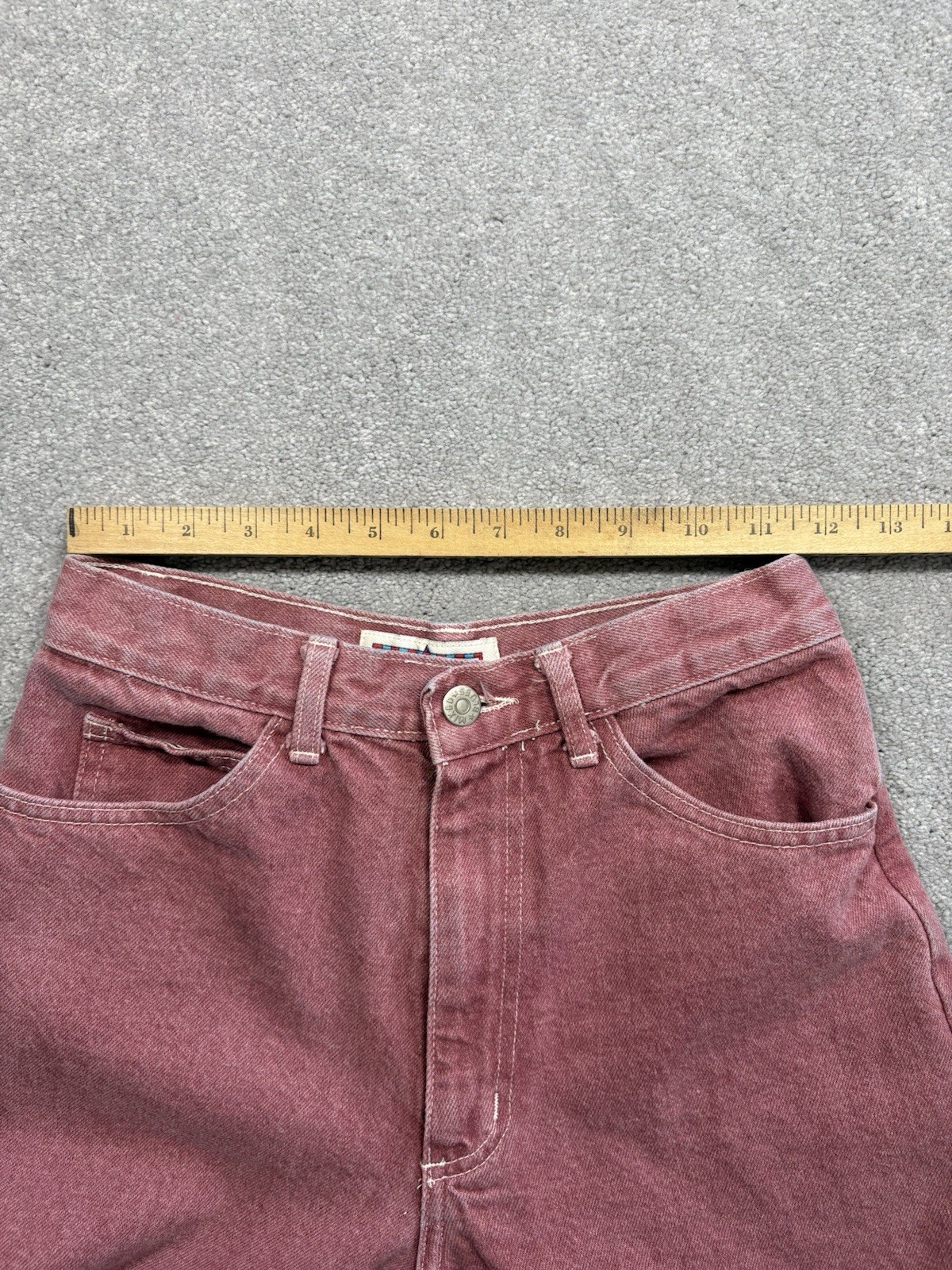 80s Mixed Blues High Waisted Denim Jeans Vintage Made in USA Size 9 Red