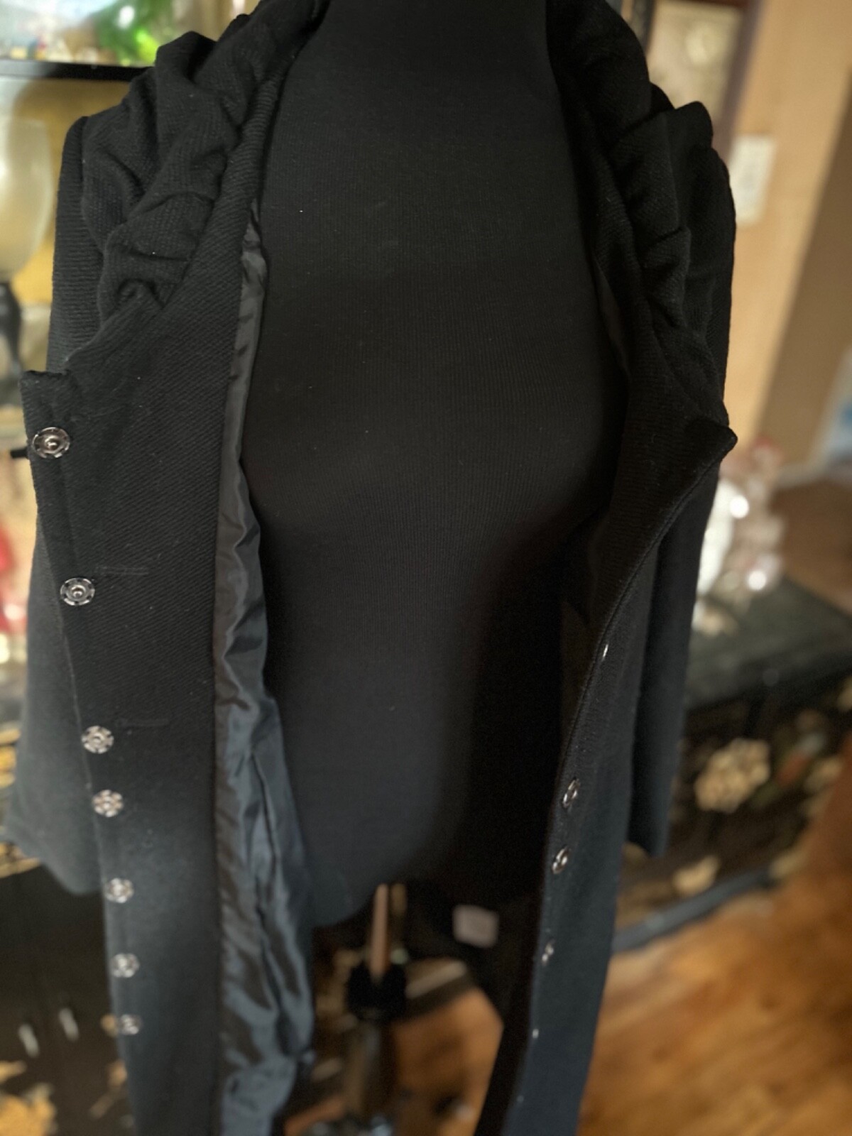 Y2K Victorian Style Black Wool Coat Ruffle Collar Dark Romantic Gothic Eu Sz 48