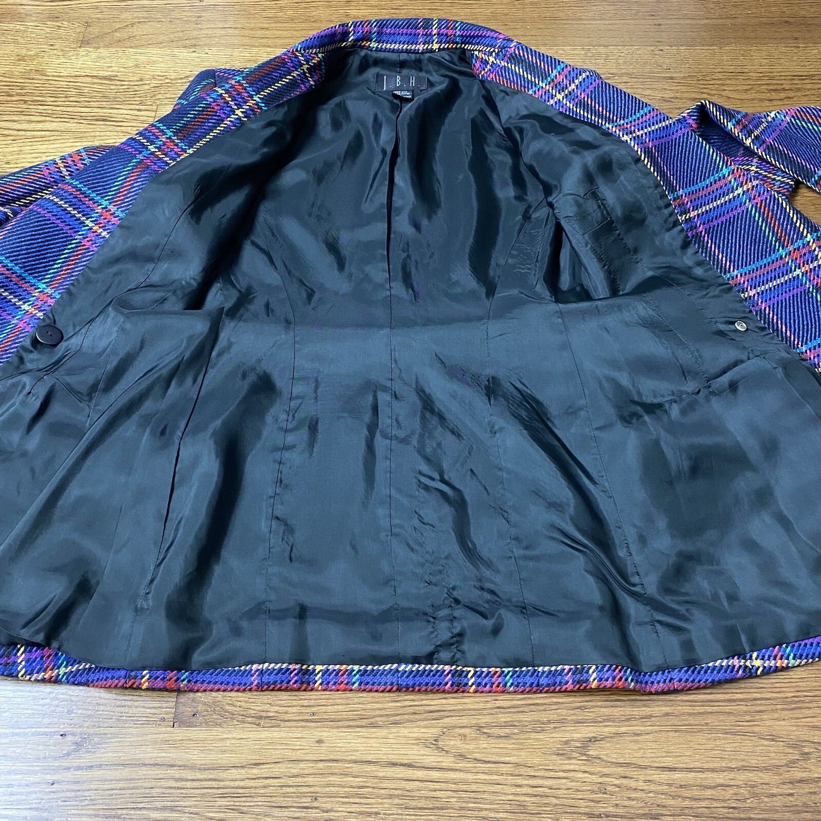 Vintage JBH Double Breasted Blazer Women XS Multicolor Plaid Silk Blend Academia