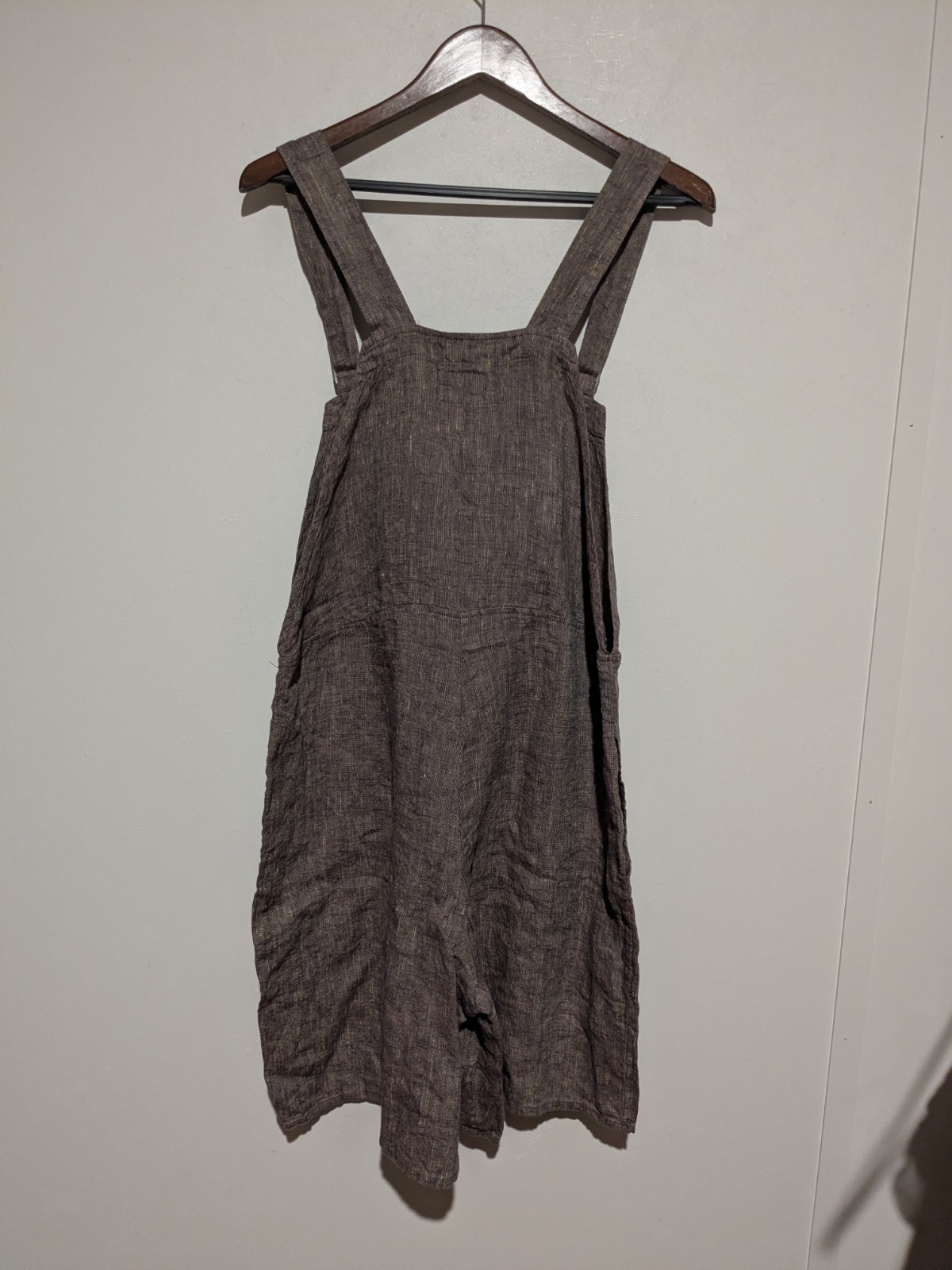 Vintage FLAX Jeanne Engelhart Crossweave Linen Short Overall Pockets M