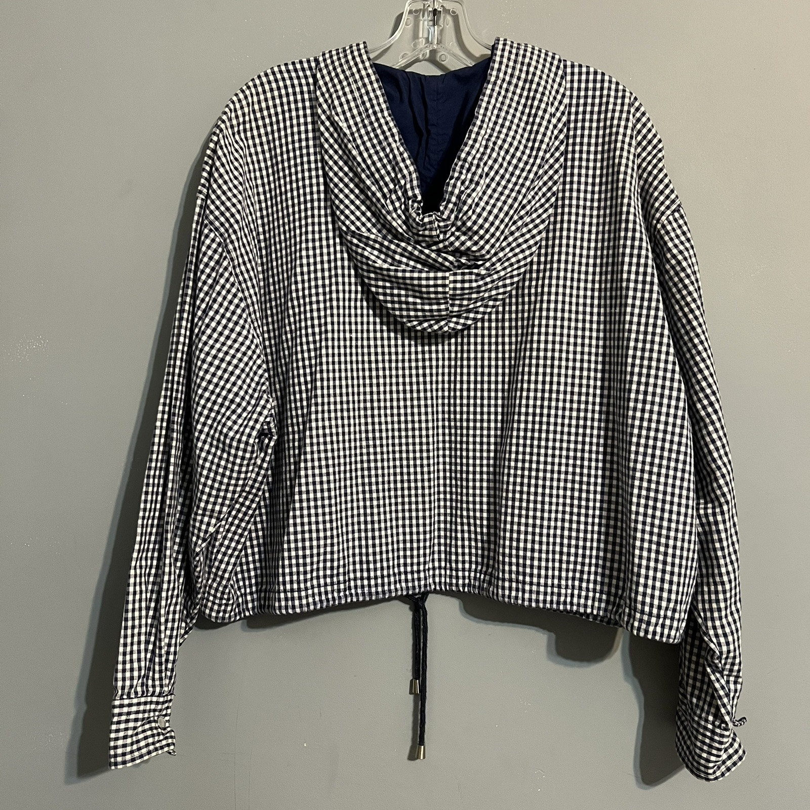 Vintage Krazy Kat Blue Check Top With Hood Kangaroo Pocket Sz Large