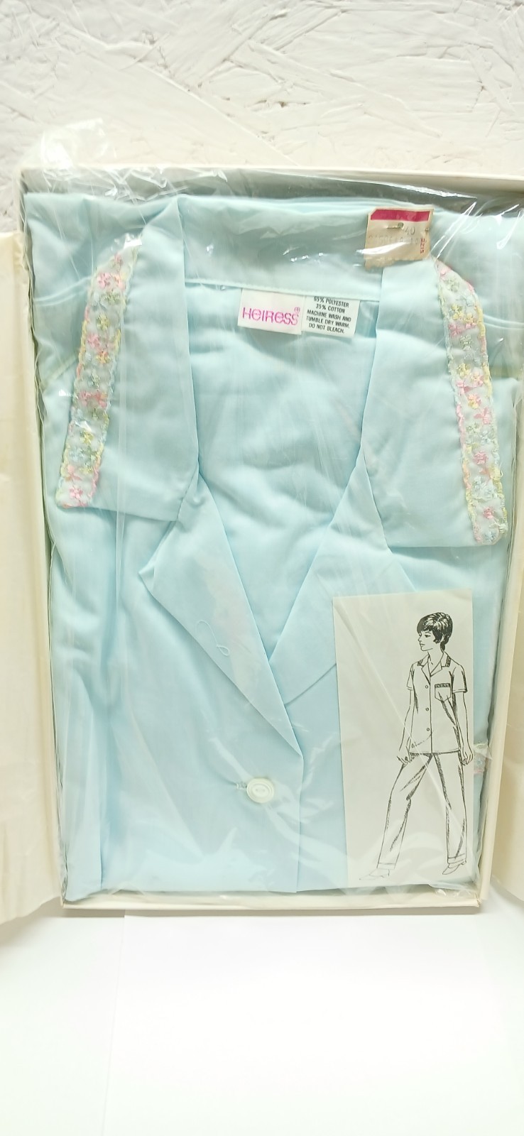 Vintage San Souci Heiress Baby Blue Pajama Top And Bottom Set Size 40