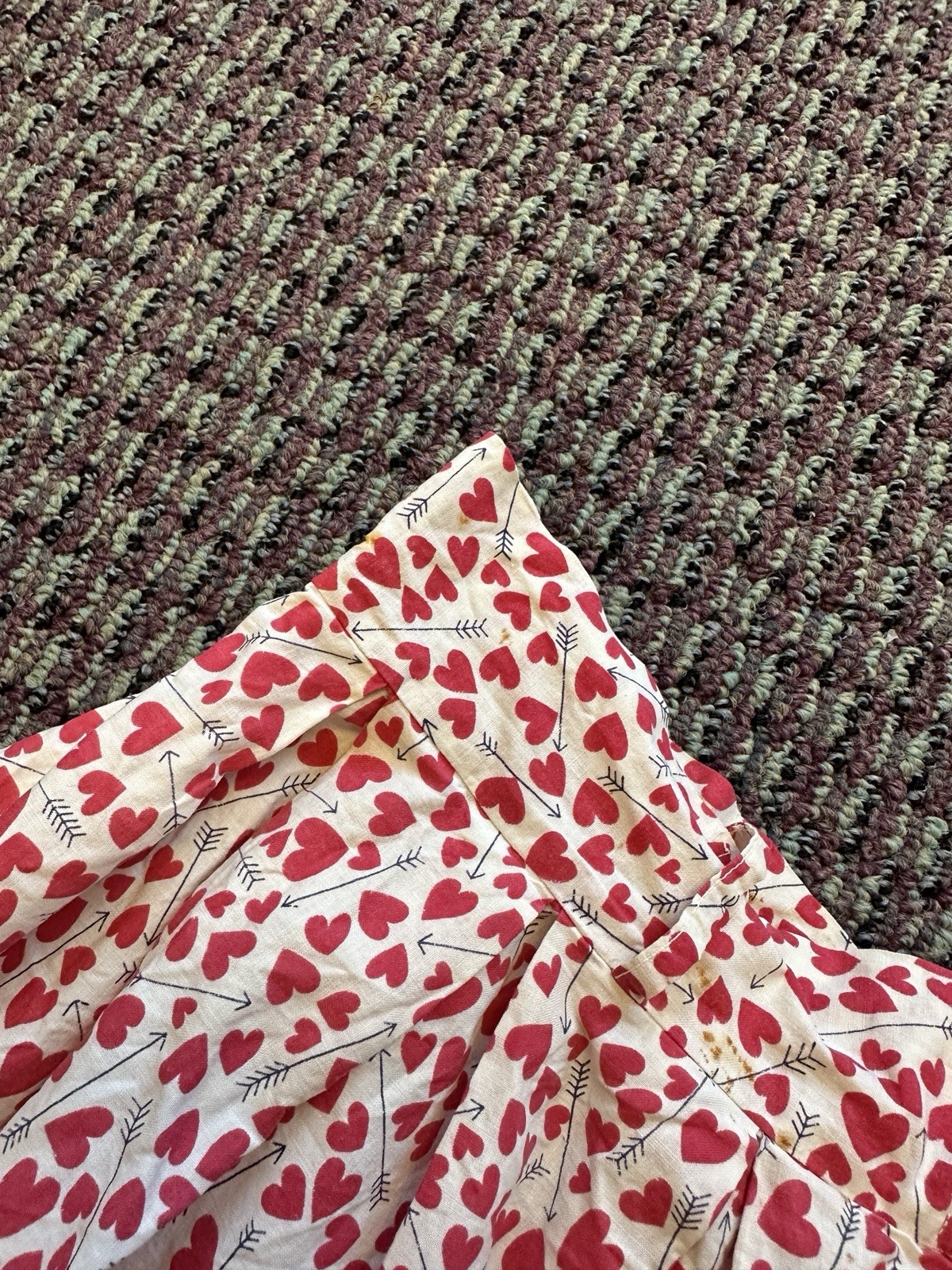 Vintage 40s 50s Novelty Print Circle Skirt Hearts Valentine’s Day Red White XXS