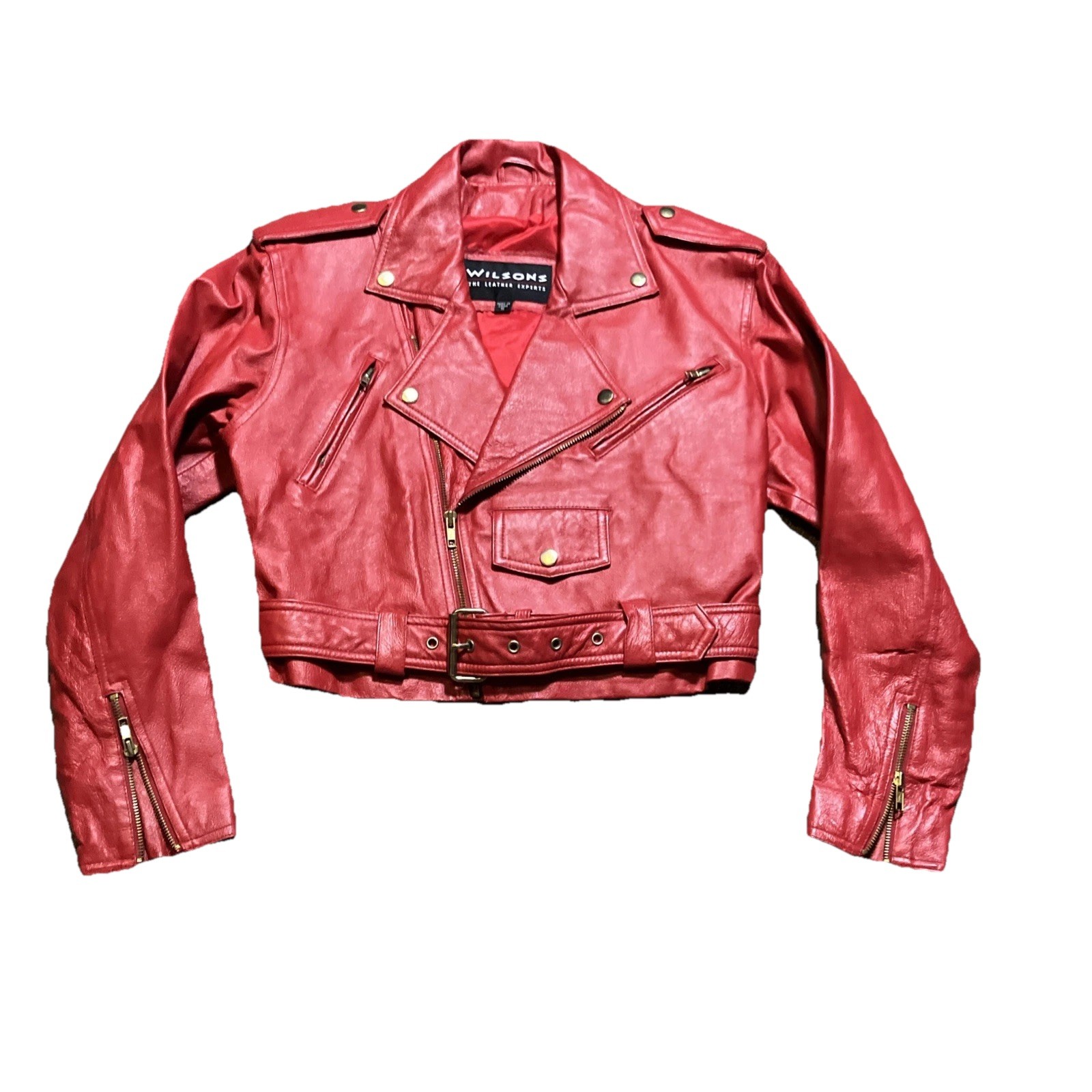 Vintage 1980s Wilson’s Leather Jacket Women’s S Cherry Red Moto Leather Jacket