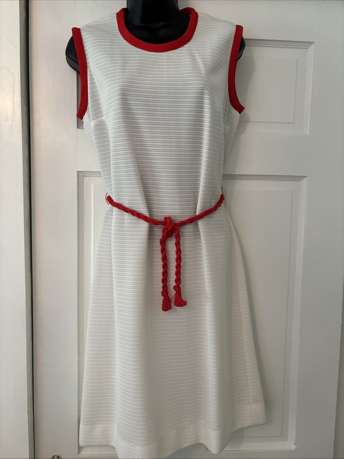 Vintage White Dress with Red Trim and Red Rope Belt Size 11/12