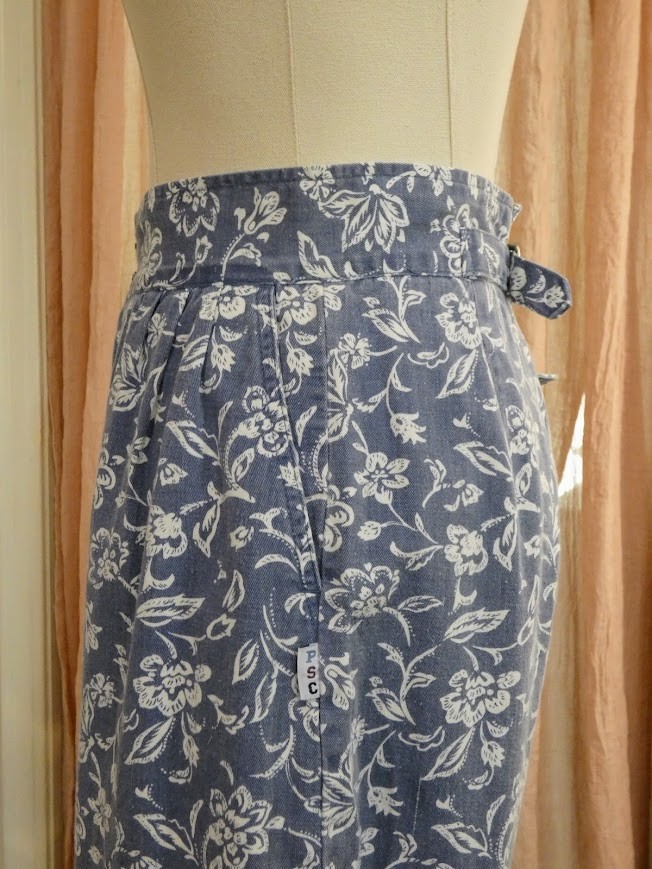 Vintage 80s Paris Sport Club High Waisted Floral Parachute Pants Chambray XS