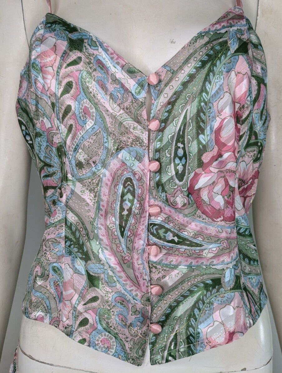 Victoria’s Secret Vintage Pajama Set French Cut Camisole Shorts Buttons Sheer M