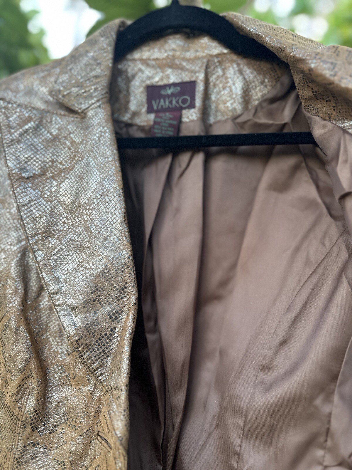 Vtg 90’s Designer Vakko Blazer Leather Jacket Metallic Snake Print Mustard Sz8