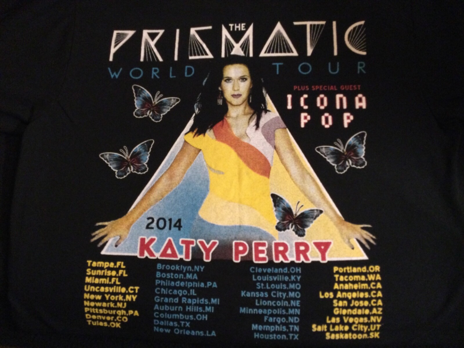KATY PERRY The Prismatic 2014 World Tour black T-SHIRT Size L no tag 2 sided VG+
