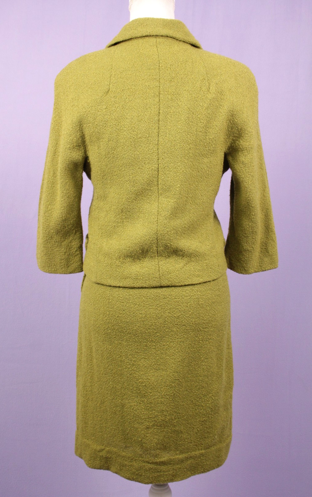VTG Women’s 50s 2 Pc Chartreuse Wool Dress Suit XS/S 1950s Utah Tailoring Mills