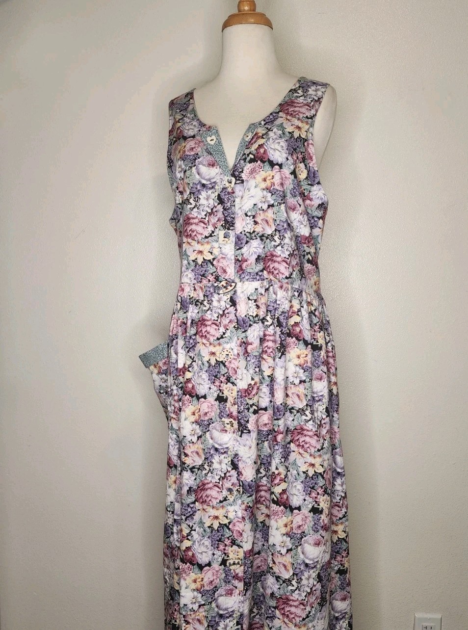Vintage 90s Dogwood Lane Tank Dress with Tea Buttons Cottagecore Size Large