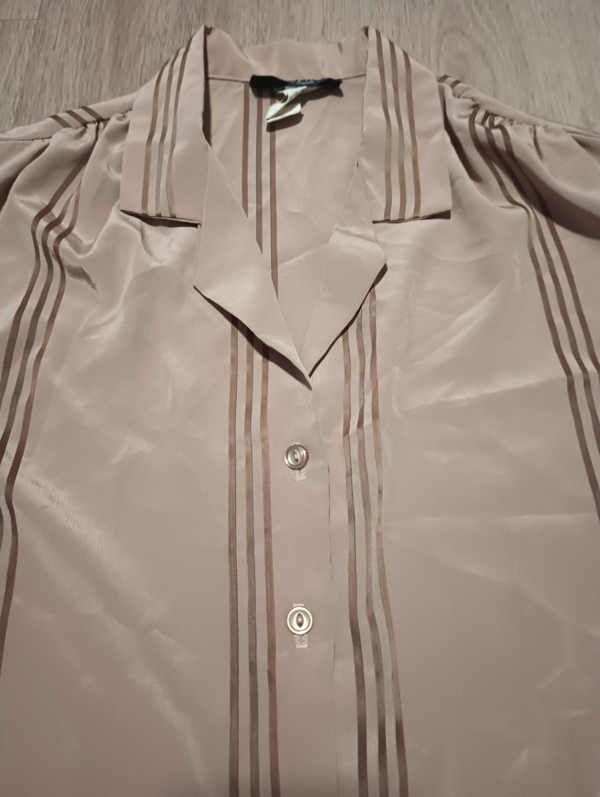 Vtg 70s SHANA OF CALIFORNIA Brown Striped Jacquard MINIMALIST Top MOD office M