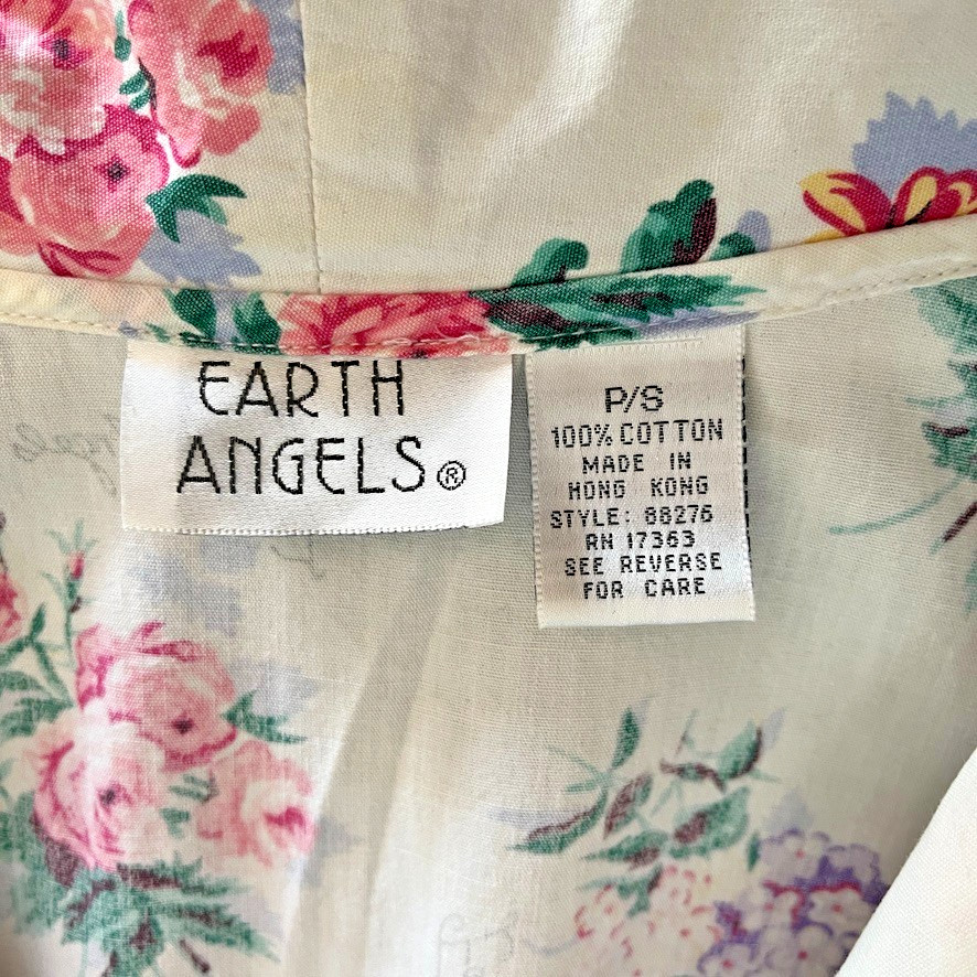 Earth Angels Wrap Robe Womens P/S Floral Cotton Vintage 80s Cottagecore