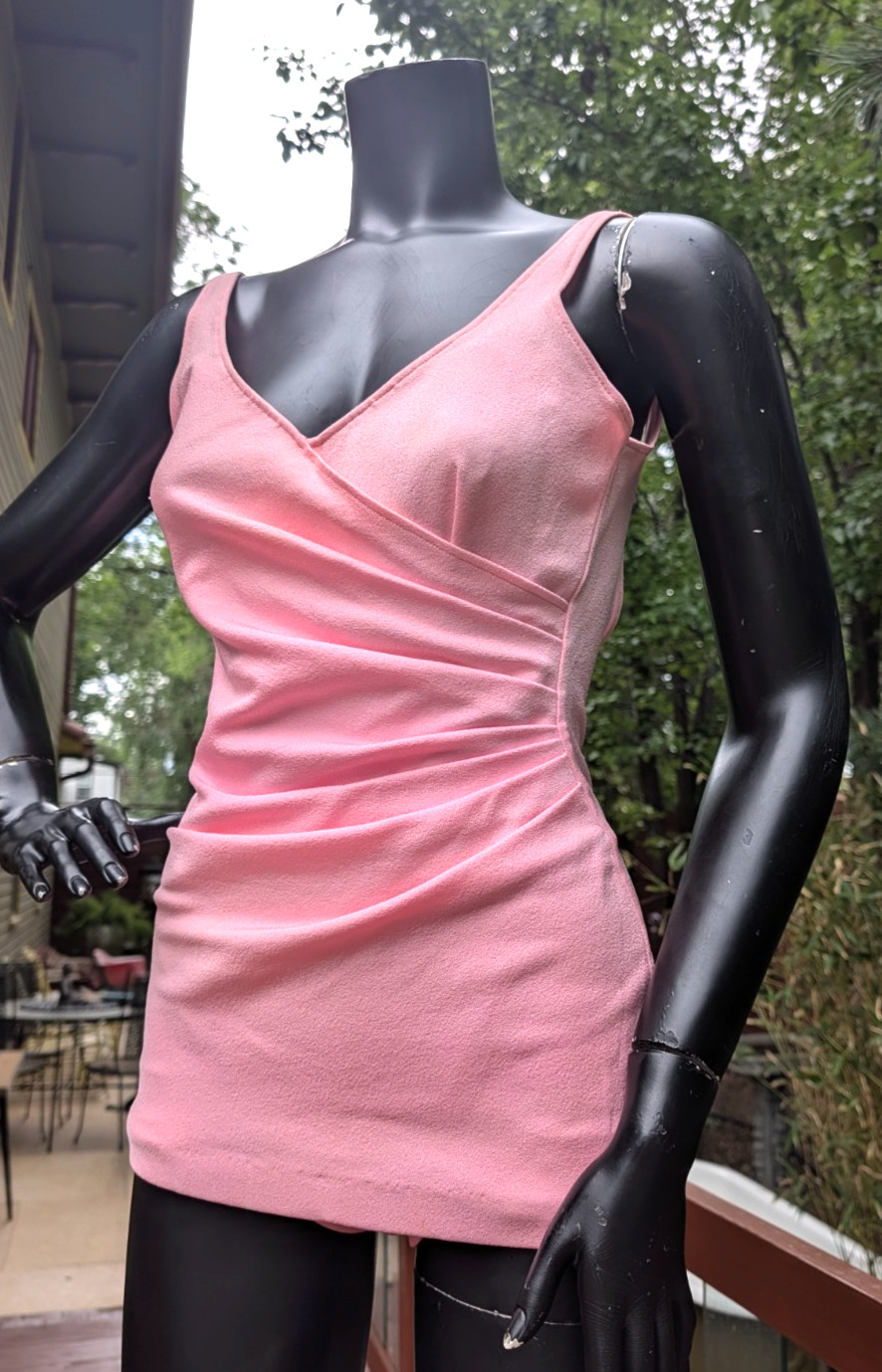 Vintage 60s Catalina pale pink One-piece Swimsuit bathing suit gathered sz 12