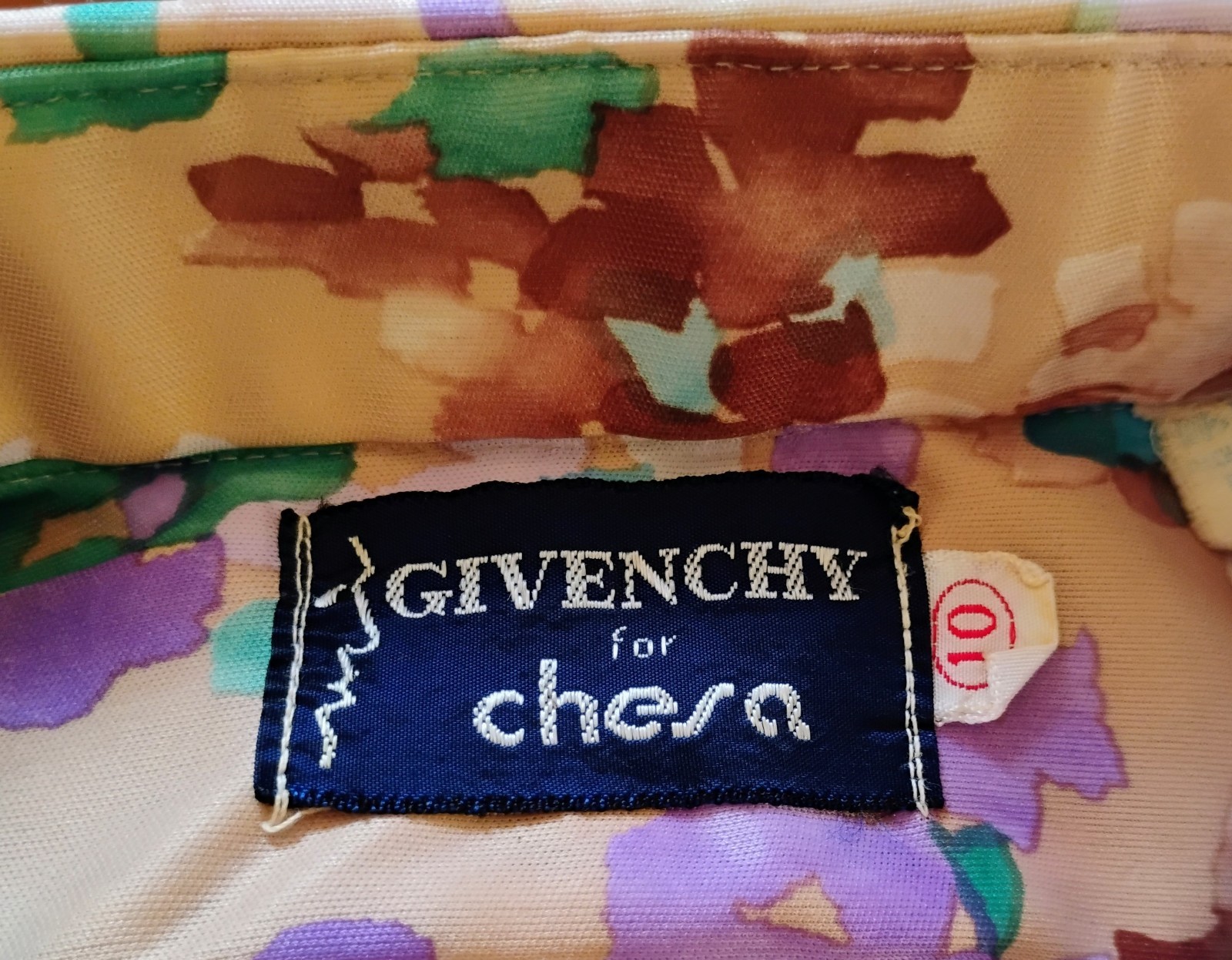 70’s „GIVENCHY for chesa” Lavender/Green Abstract Dagger Collar L/S Blouse 10