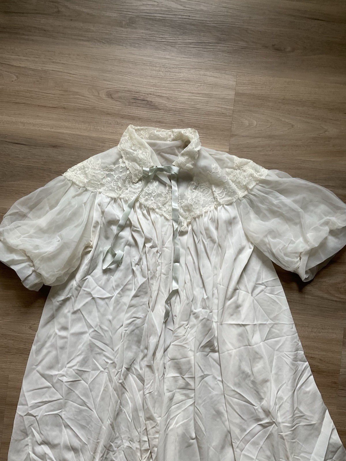 VTG Sheer Chiffon Long Babydoll Lace Robe Lingerie S Honeymoon Bride Peignoir