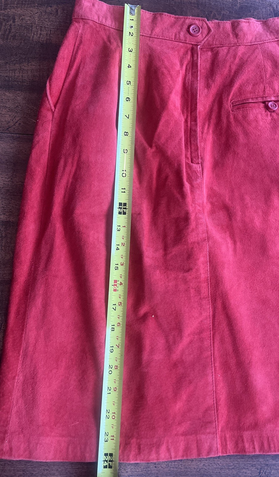 Vintage Toffs Cherry Red Genuine Suede Leather Midi Skirt 10M Old Money Korea