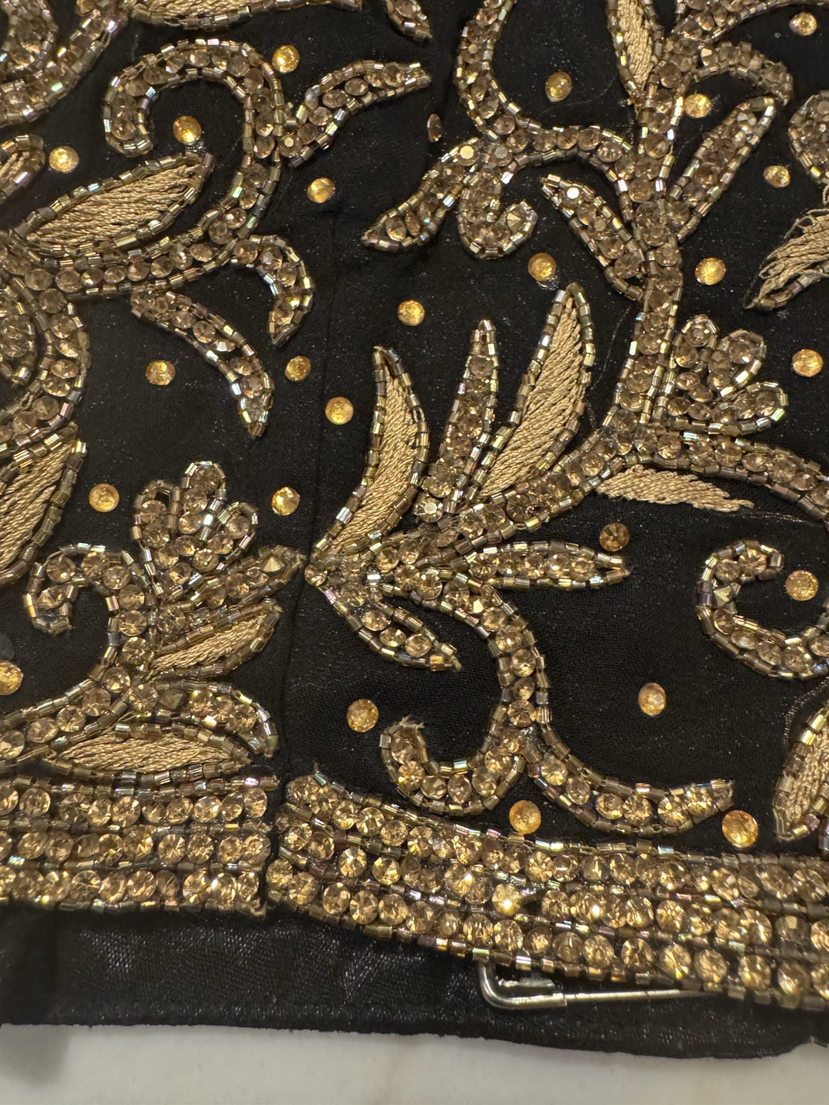 Vintage Indian Sari Blouse Choli Black Gold Beaded Embroidered Top Sz S M