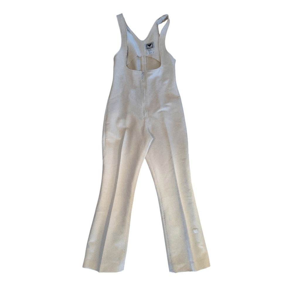 Obermeyer VTG Ivory Snow Ski Bib Softshell Stirrup Wool Jumpsuit SZ 12