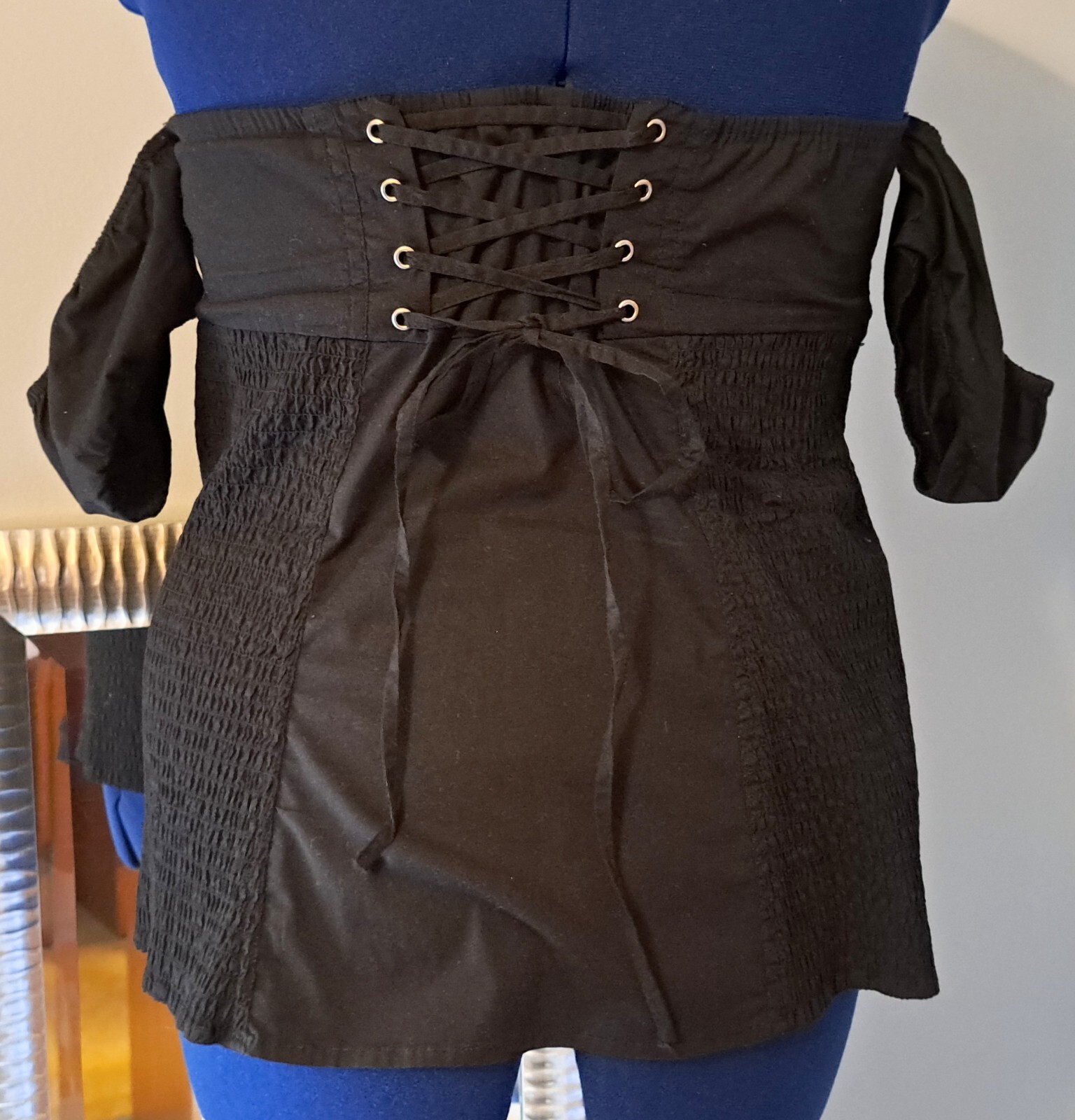 VTG GUESS WOMEN’S Black XL Structured Off the Shoulder Top COTTON BLEND