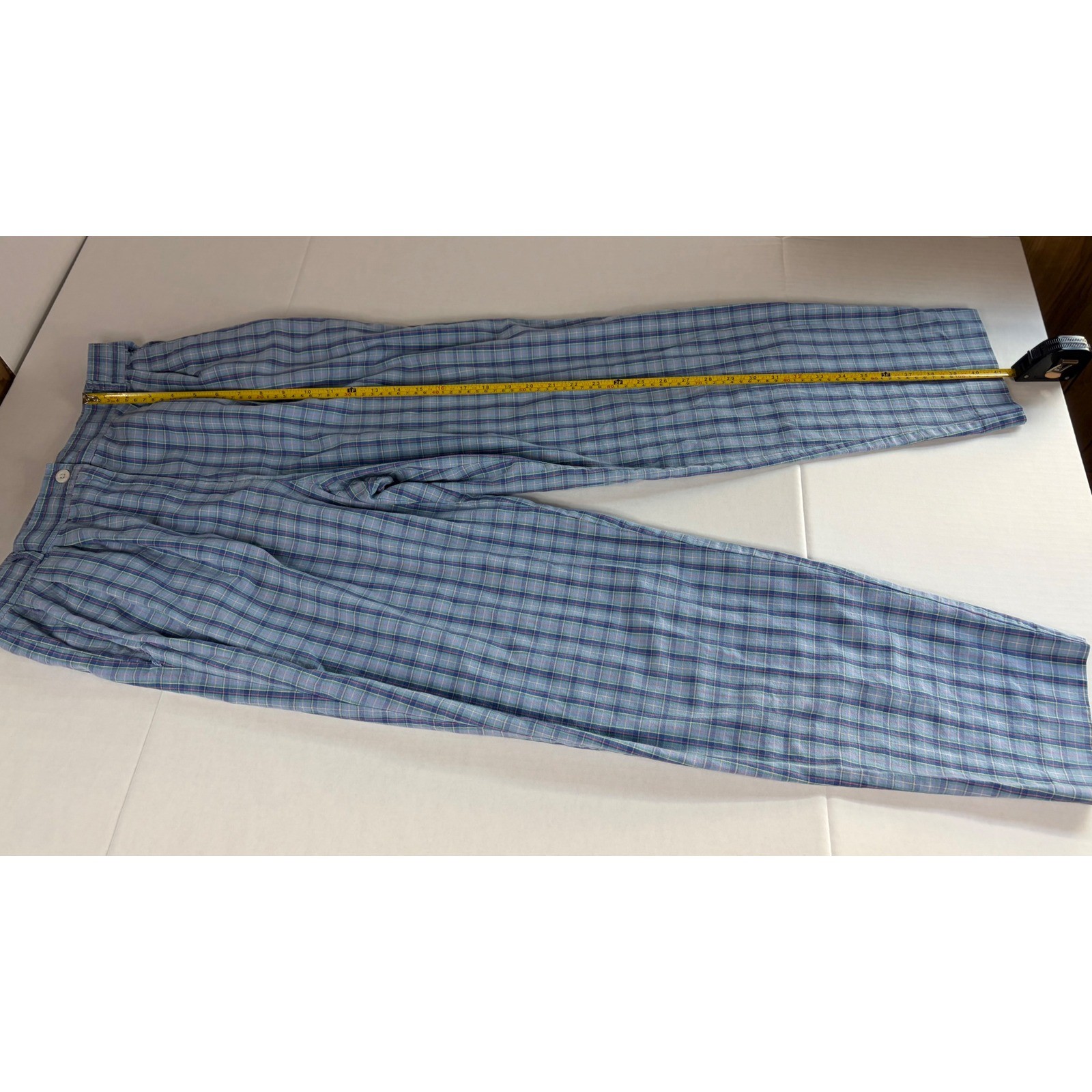 David Brooks Vintage Plaid Pleated Pants Blue Green High Waist Tapered Size 12