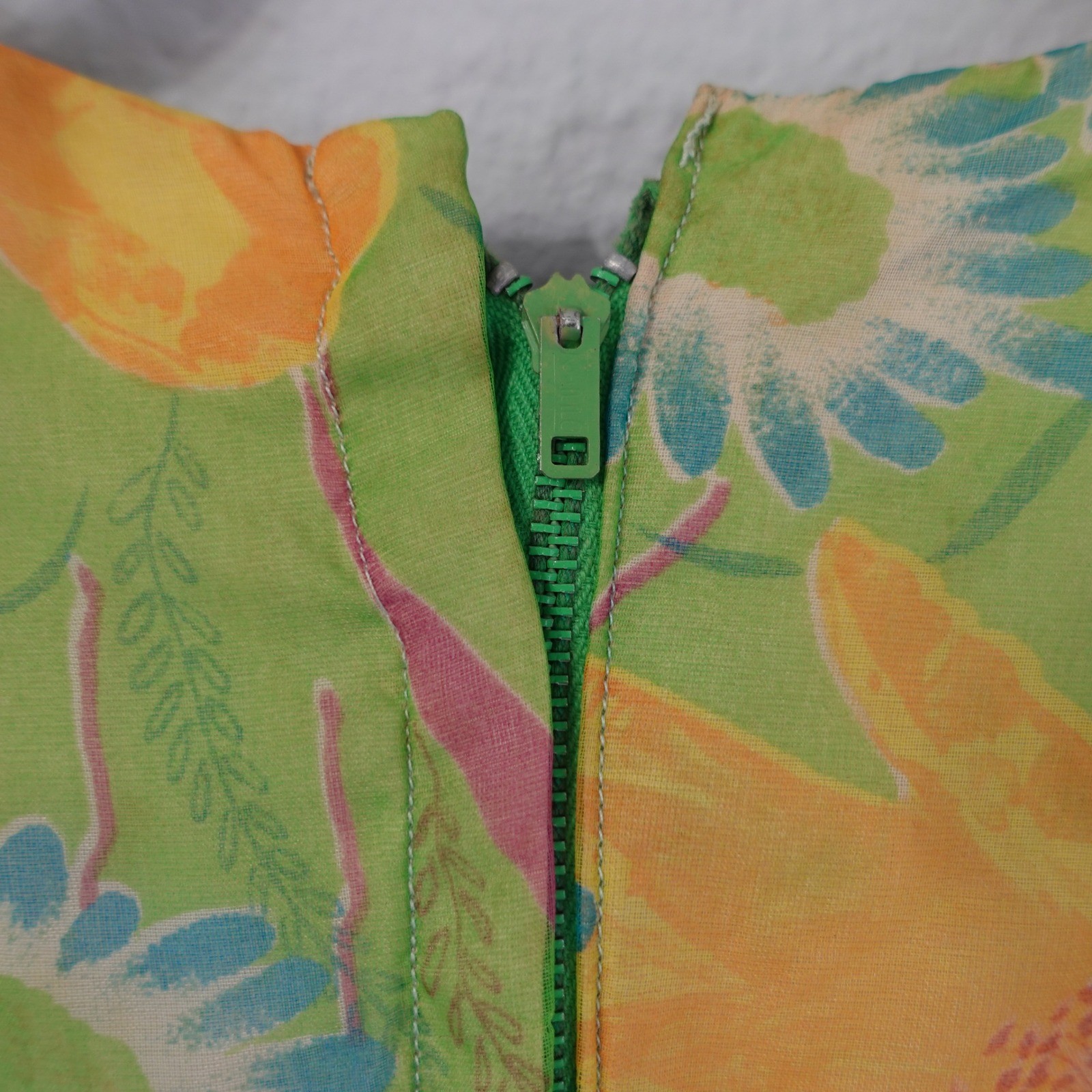 Vintage Boho Hippie Handmade Floral Maxi Dress Green Yellow Sequin 60s 70s Large
