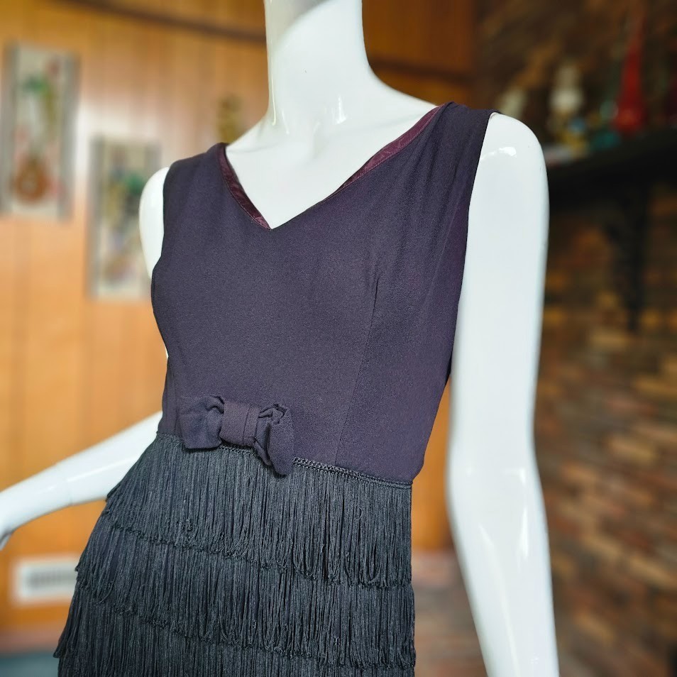 Vtg 60s Mod Charleston Go Dancer Fringe Cocktail Party Club Flapper Dress XS/S
