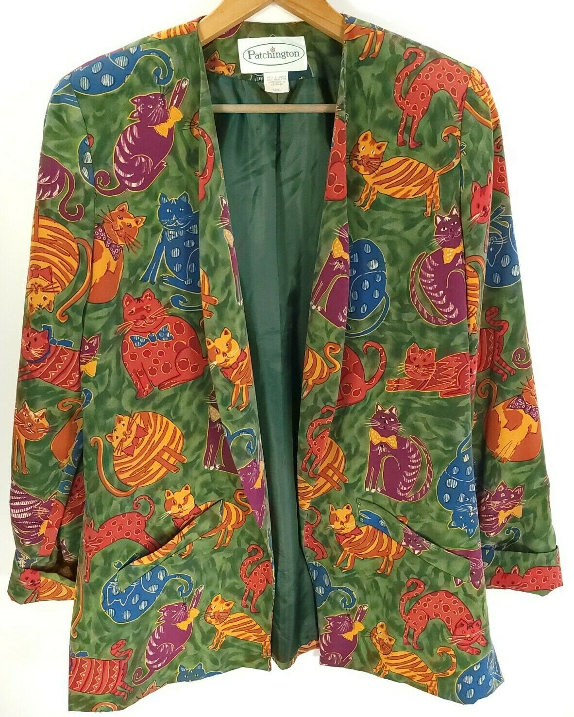 Vintage Patchington Jacket Blazer Women’s Small Multicolor Whimsical Cat Print