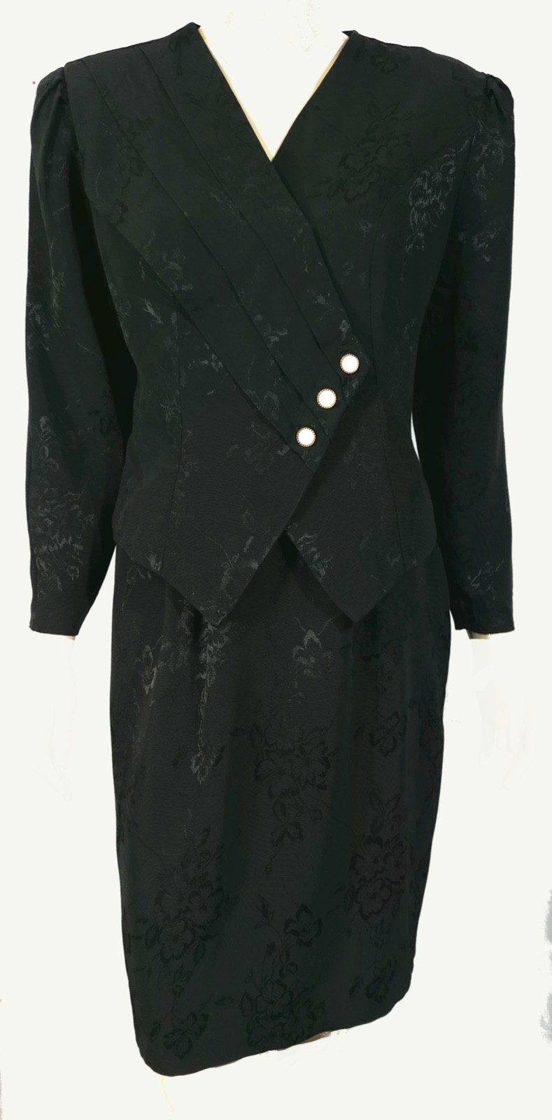 Vintage 80s REO Girl Power Black Damask Skirt Blazer Suit Set M