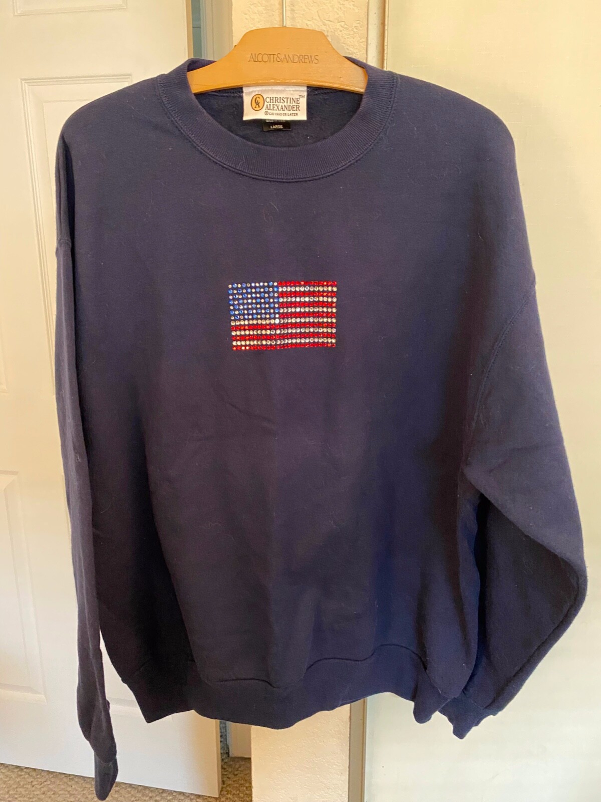 Christine Alexander American Flag Sequin Embellished Sweatshirt Sz Large USA