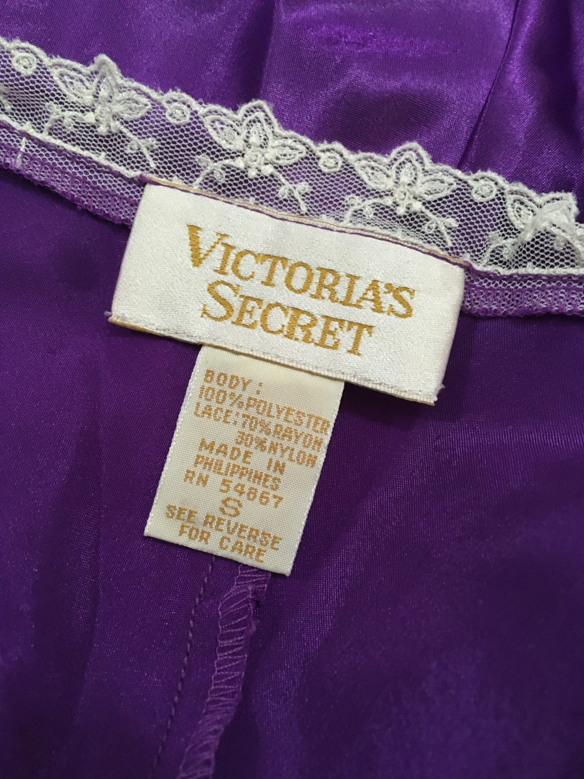 S Vtg VICTORIA’S SECRET Soft SATIN Lace Bodysuit Teddy Purple Ivory Gold Label