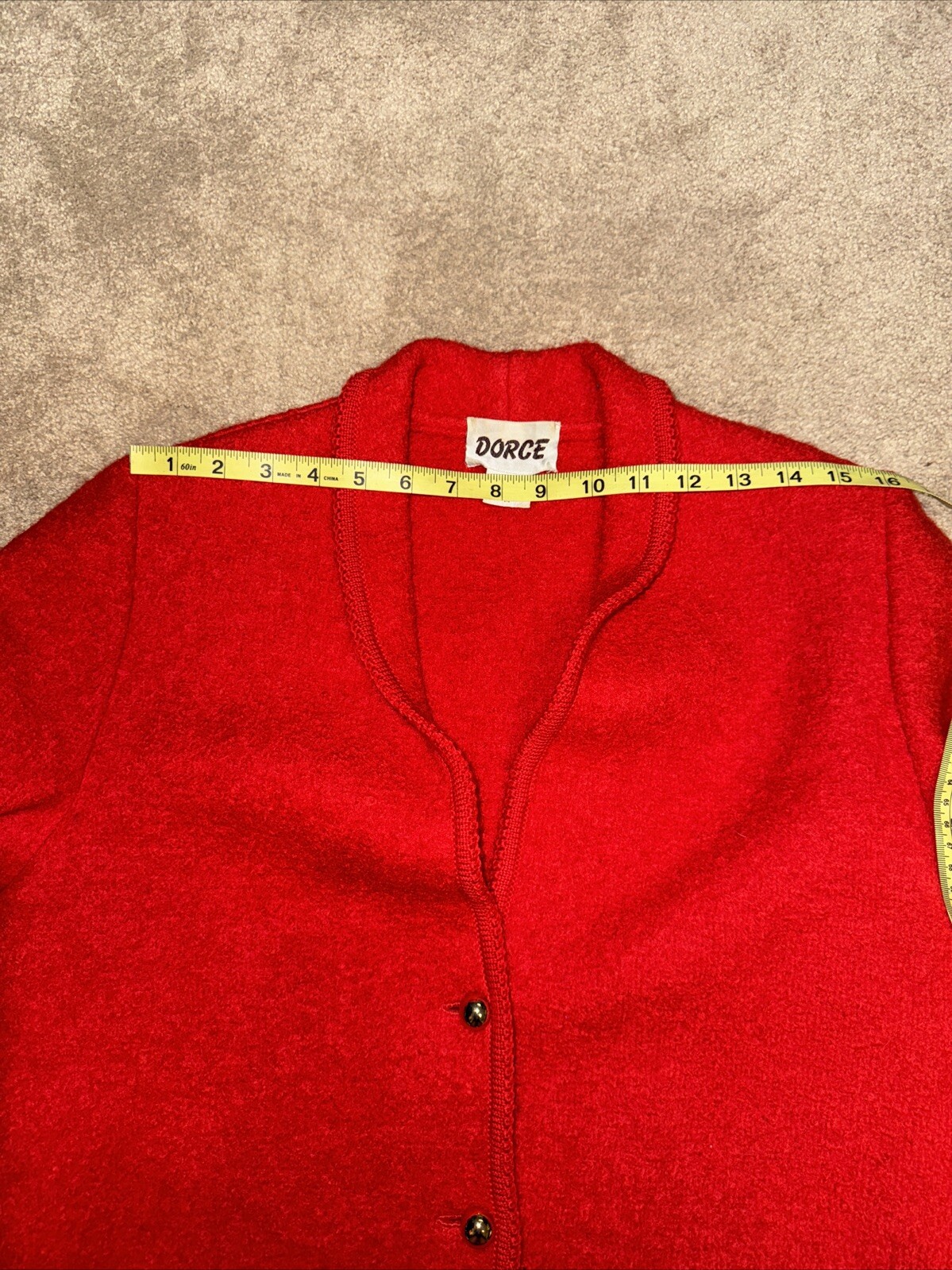 Vintage Dorce 100% Wool Button Down Red Christmas Blazer Sweater Size Medium