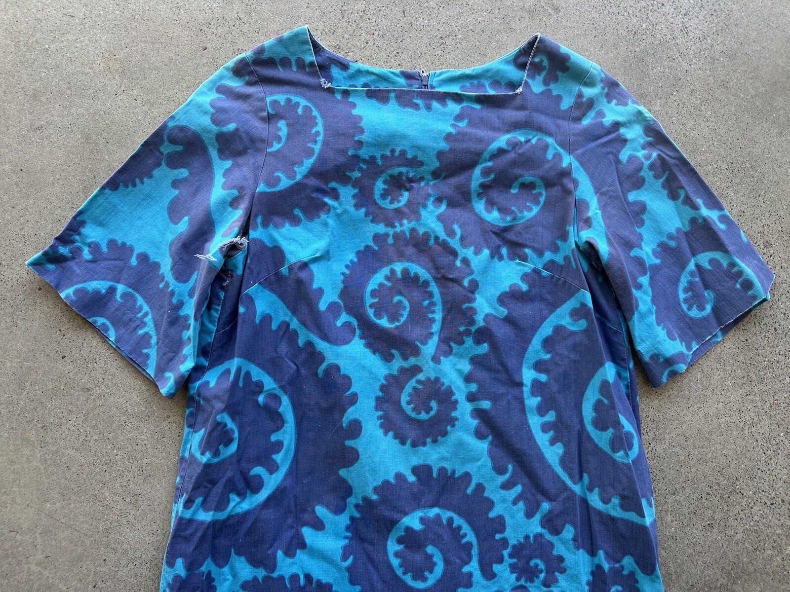 Vintage 1960s Finn Fashions by Stampe Blue Psychedelic Dress Handmade in Finland