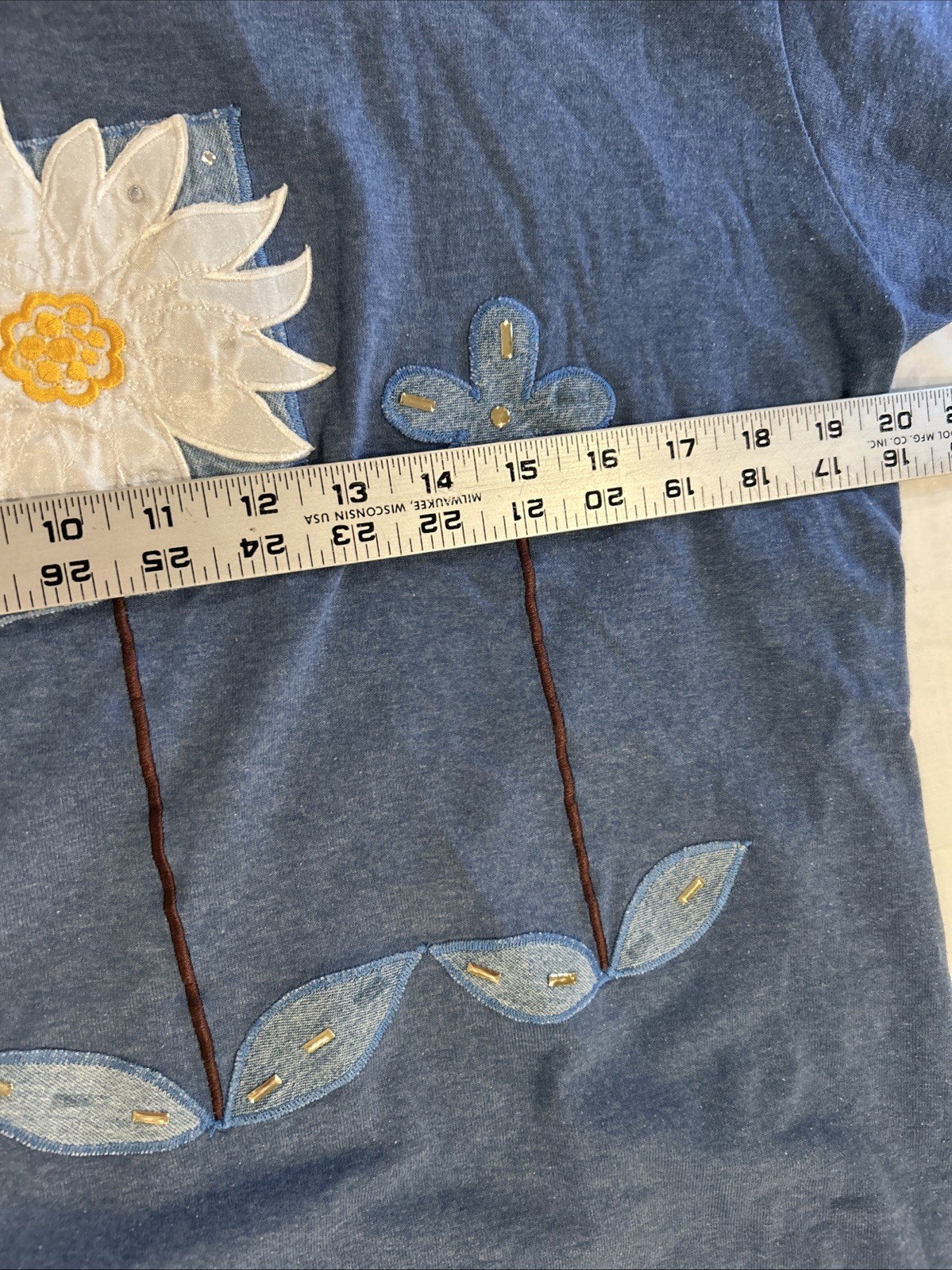 Cotton LA T-Shirt Women XL Blue Vtg 80s Daisy Flower Graphic Embroidered USA