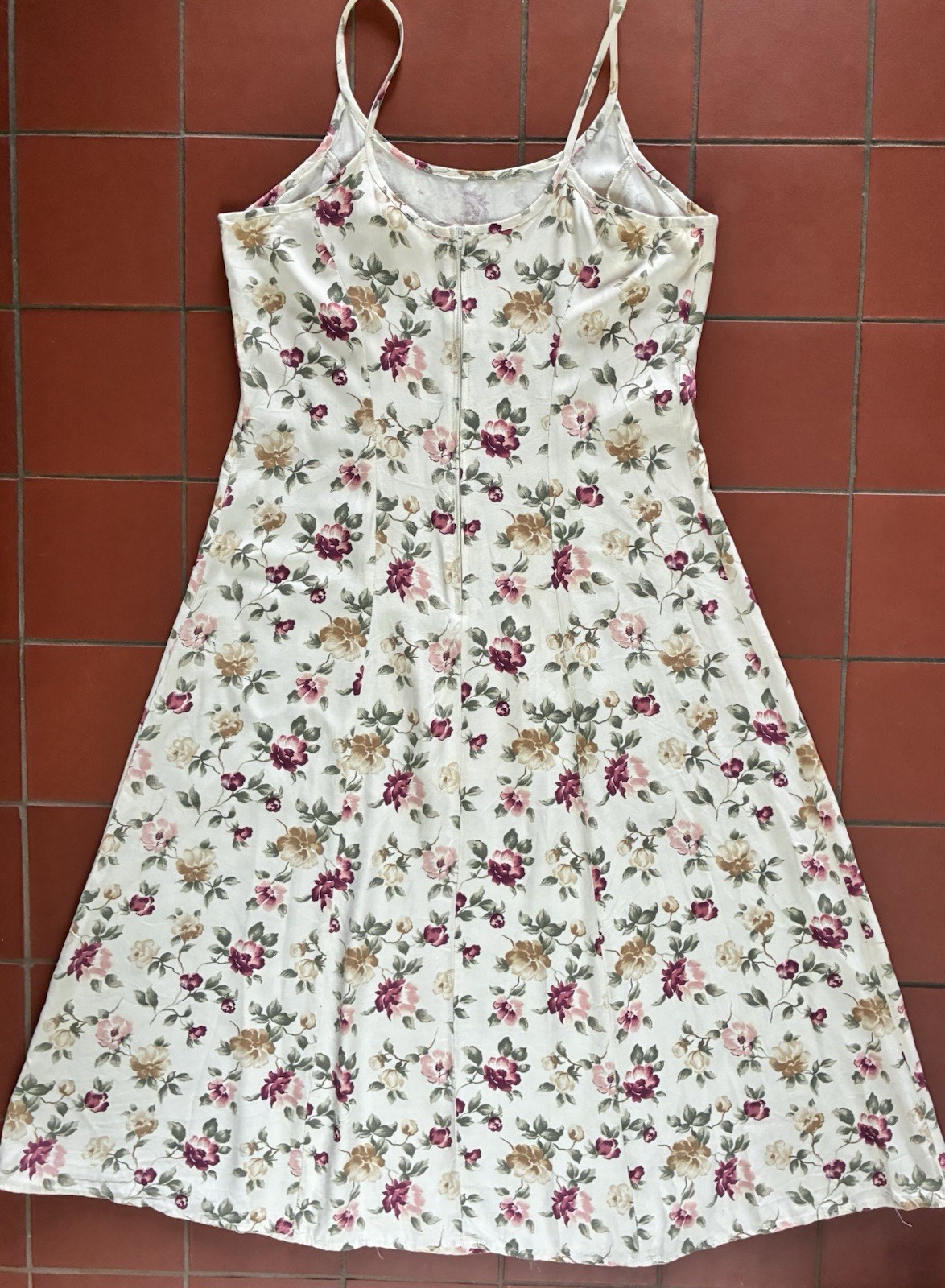 Vintage 90s Beige Floral Dress Size LG Maxi Slip Cottagecore Y2K